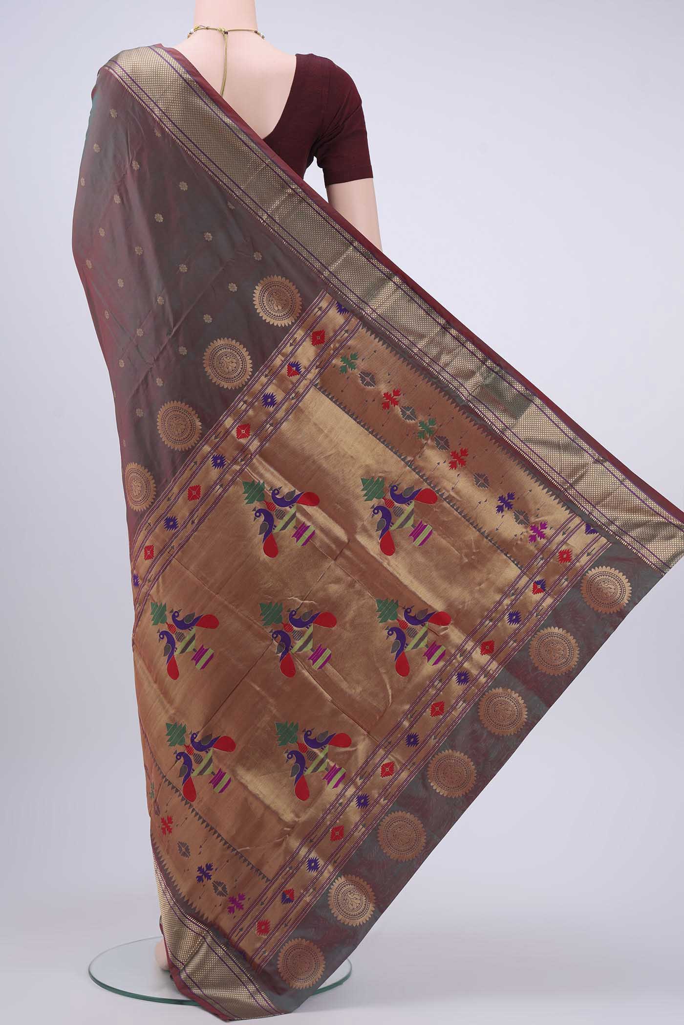 Maroon Dual Tone Blended Bangalore Silk Saree - Image 3