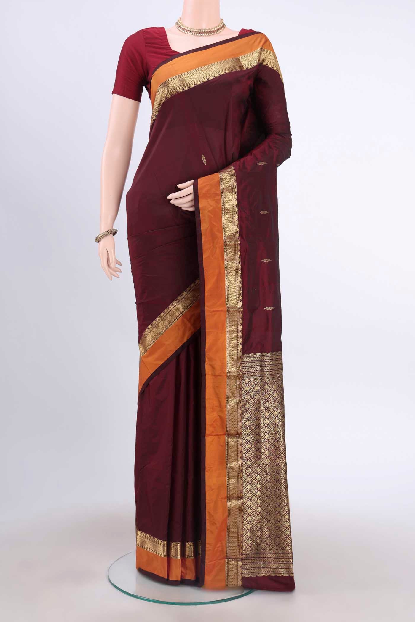 Maroon Dual Tone Blended Bangalore Silk Saree