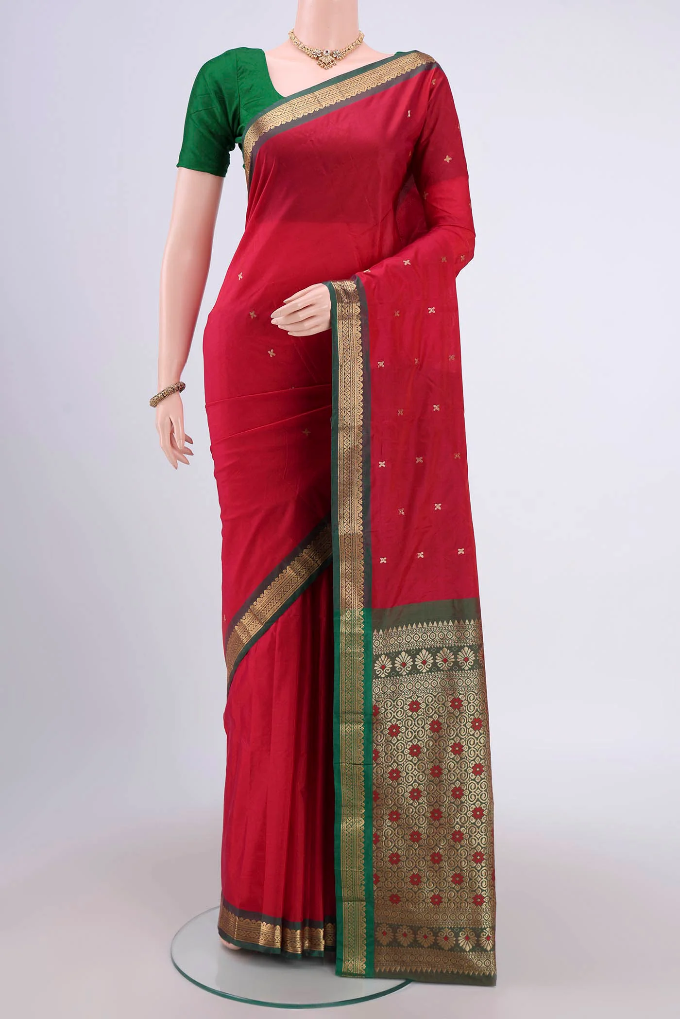 Deep Red Blended Bangalore Silk Saree
