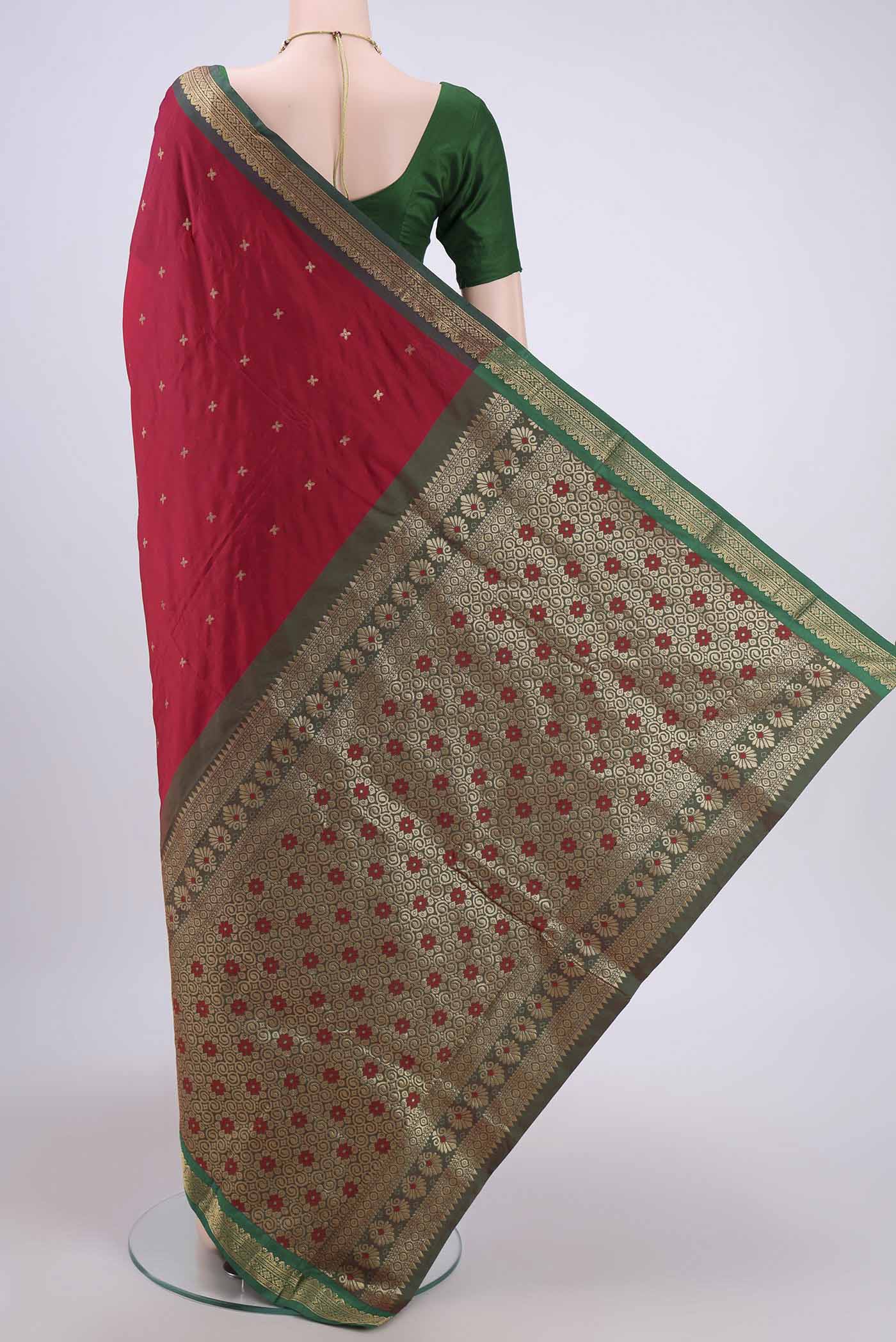 Deep Red Blended Bangalore Silk Saree - Image 3