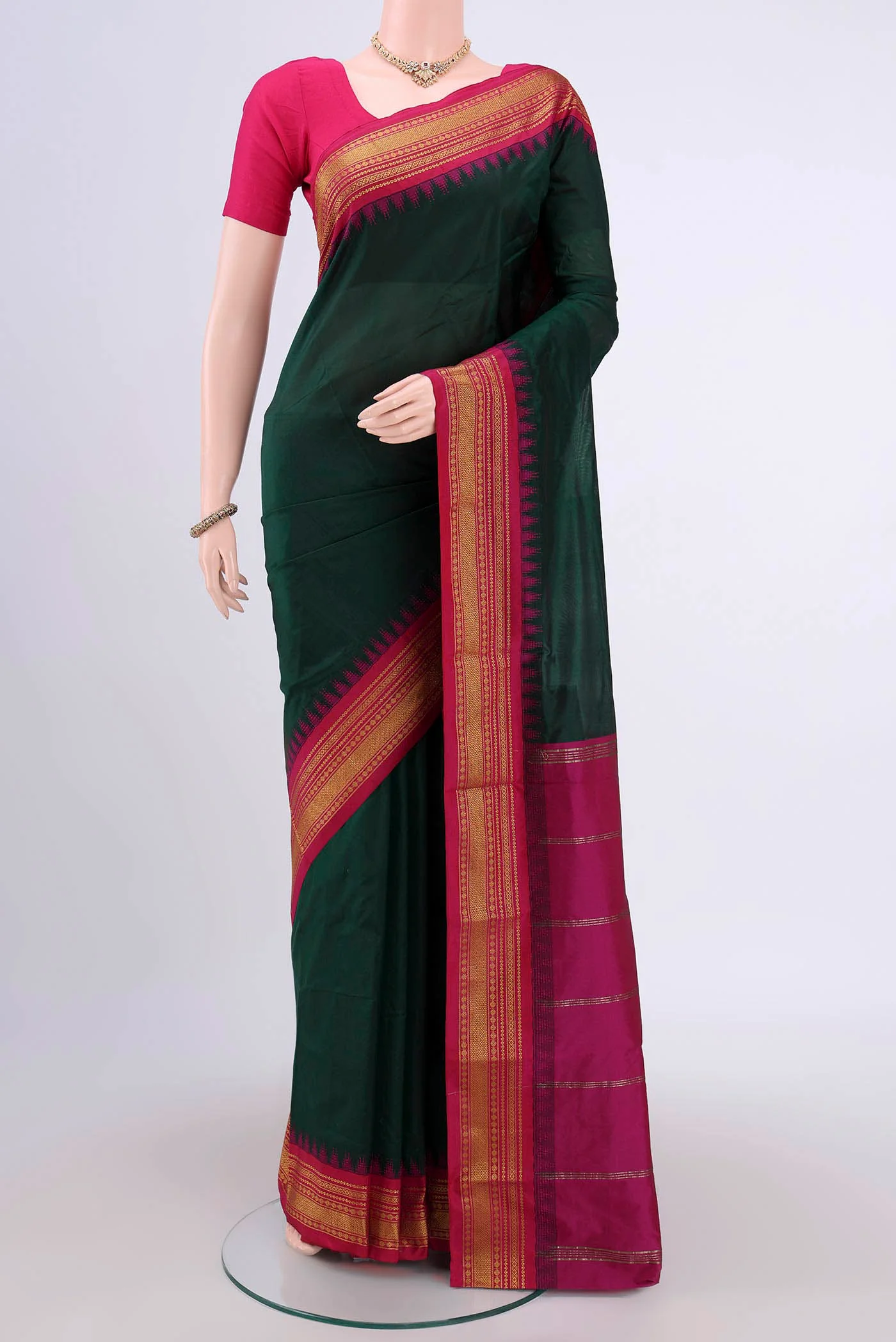 Bottle Green Blended Bangalore Silk Saree