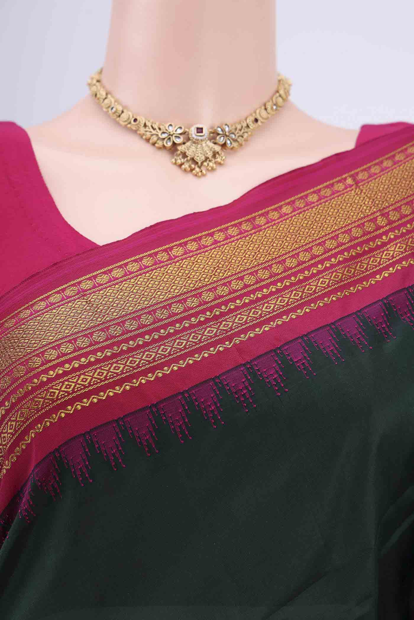 Bottle Green Blended Bangalore Silk Saree - Image 2