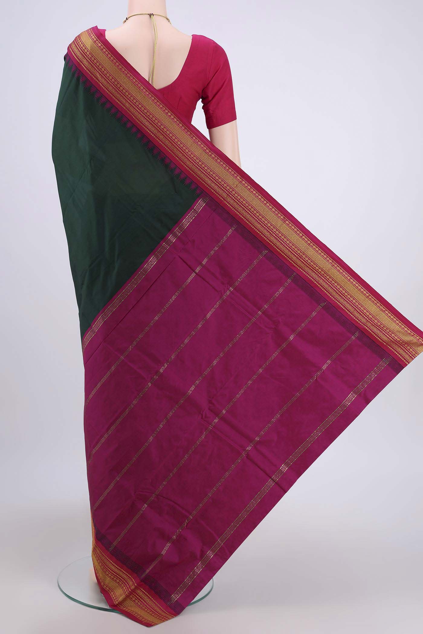 Bottle Green Blended Bangalore Silk Saree - Image 3