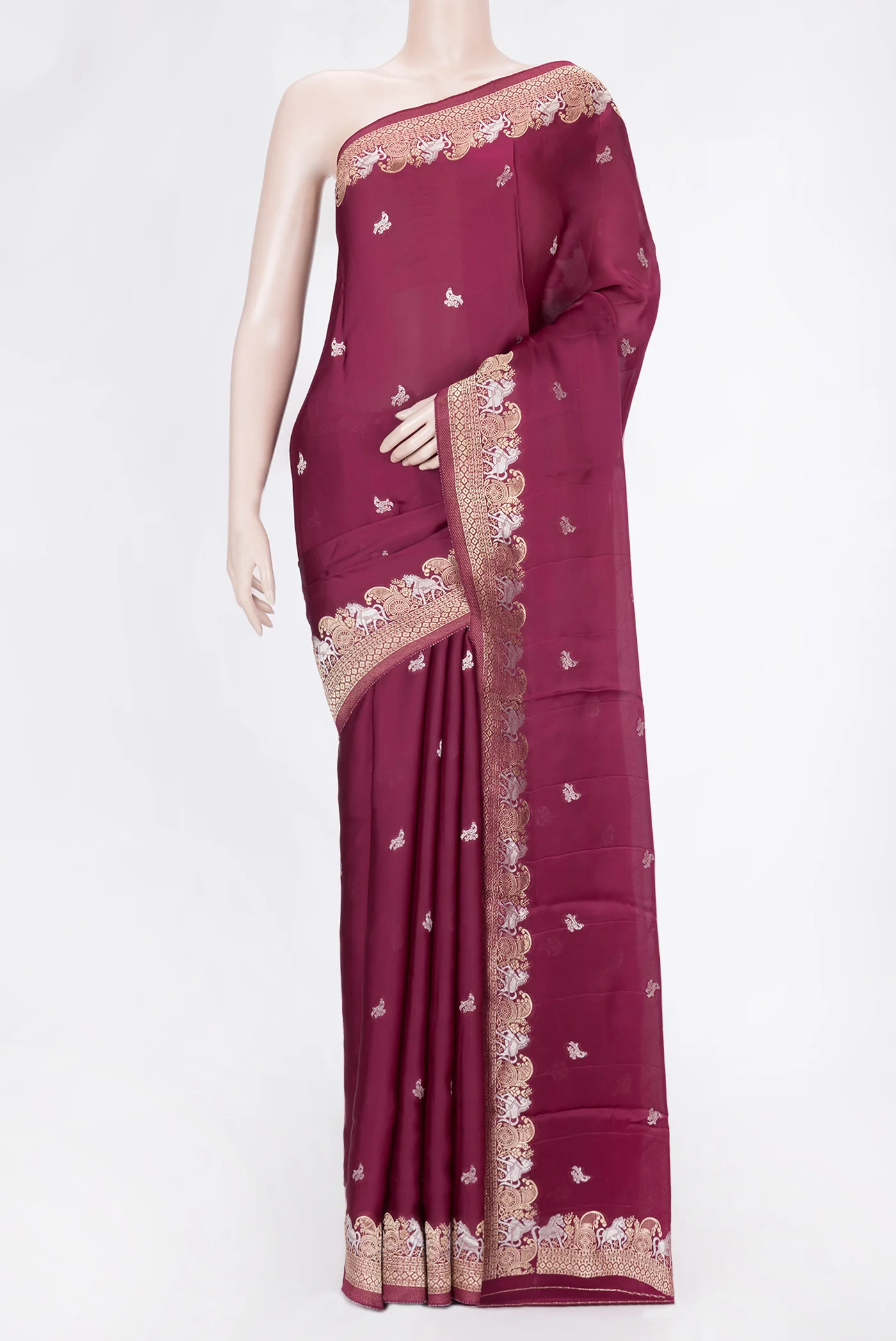 Maroon Blended Crepe Saree