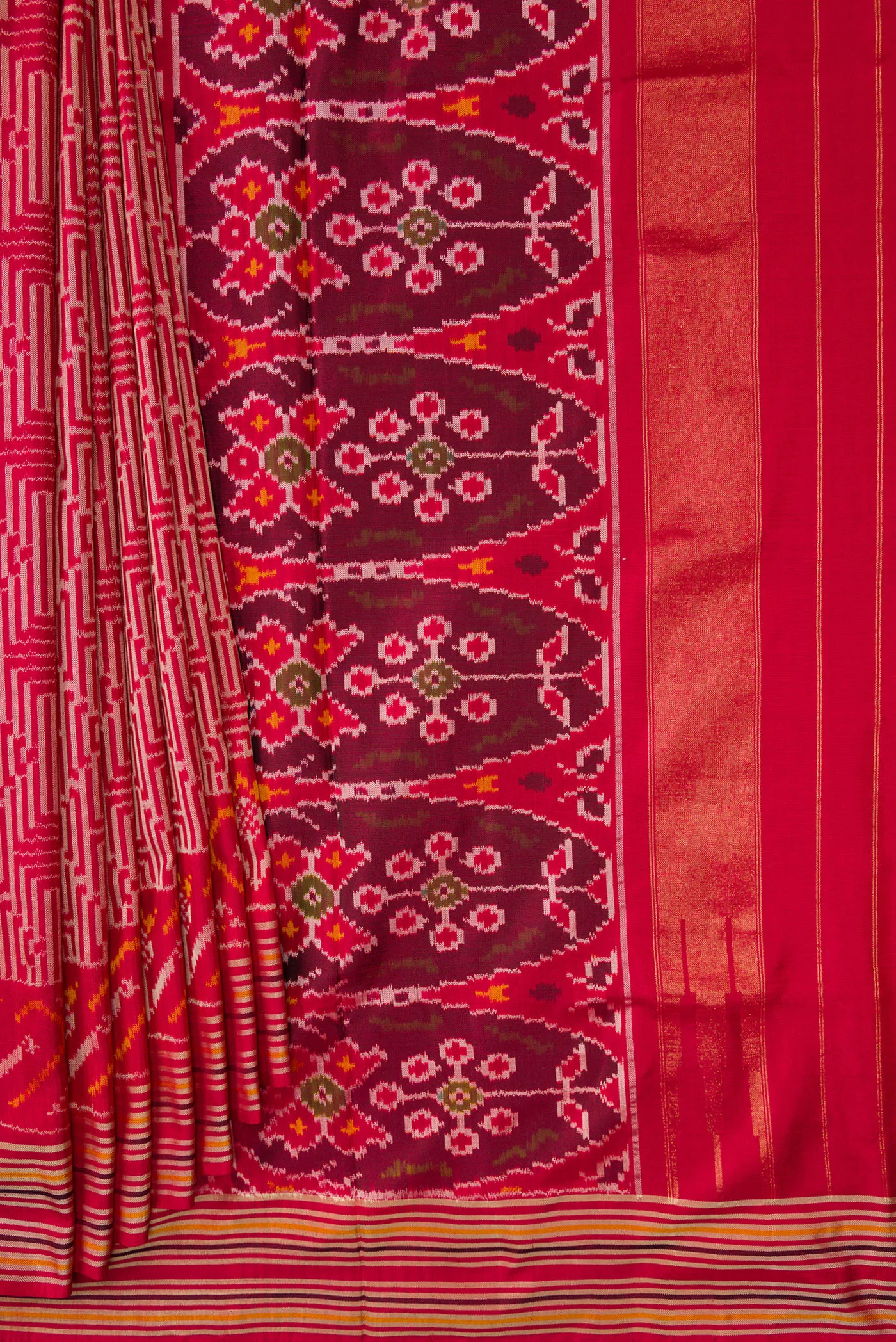 Dark Pink Dual Tone Double Ikat Saree - Image 4