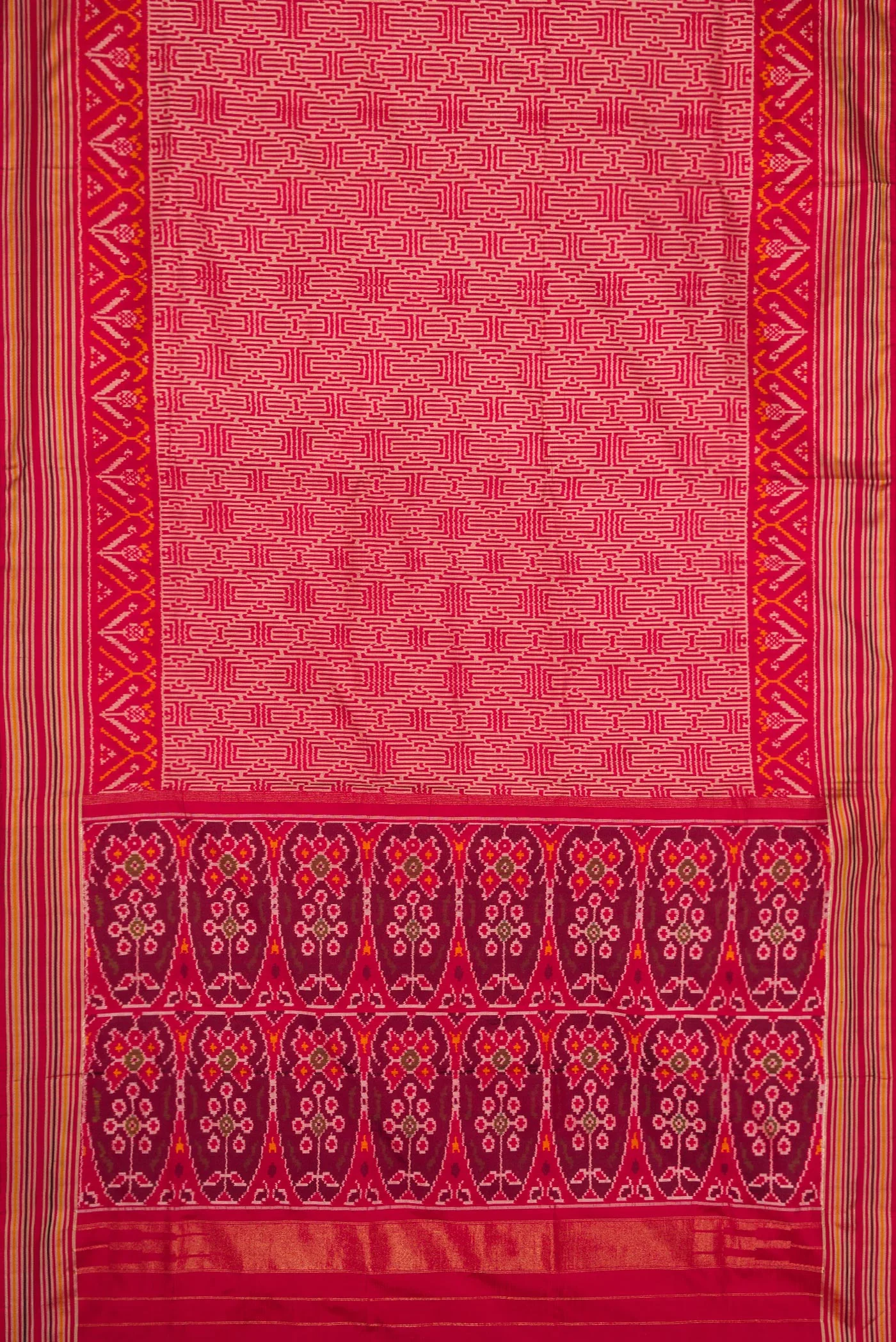 Dark Pink Dual Tone Double Ikat Saree - Image 6
