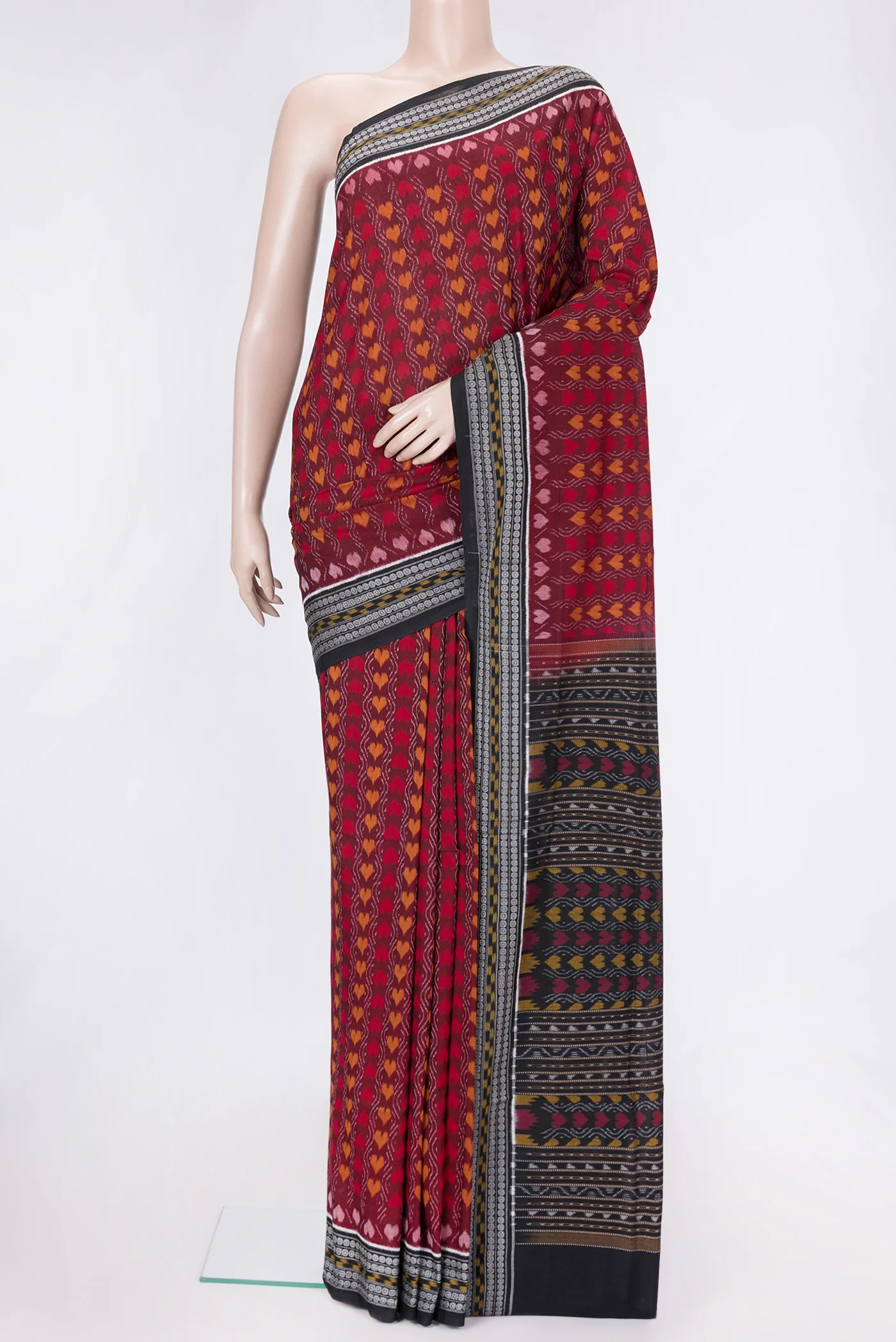 Maroon Pochampally Cotton Saree