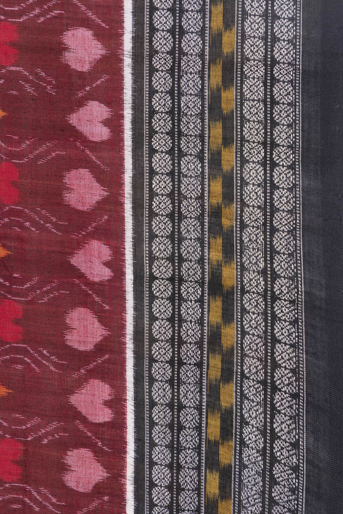 Maroon Pochampally Cotton Saree - Image 3