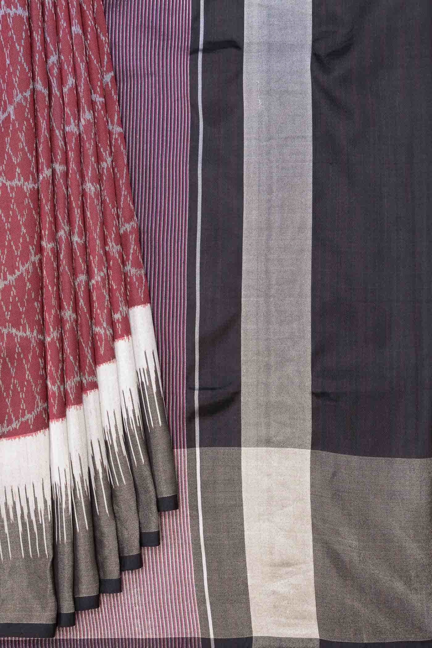 Pure Silk Pure Zari Maroon Dual Tone Double Ikat Saree - Image 2