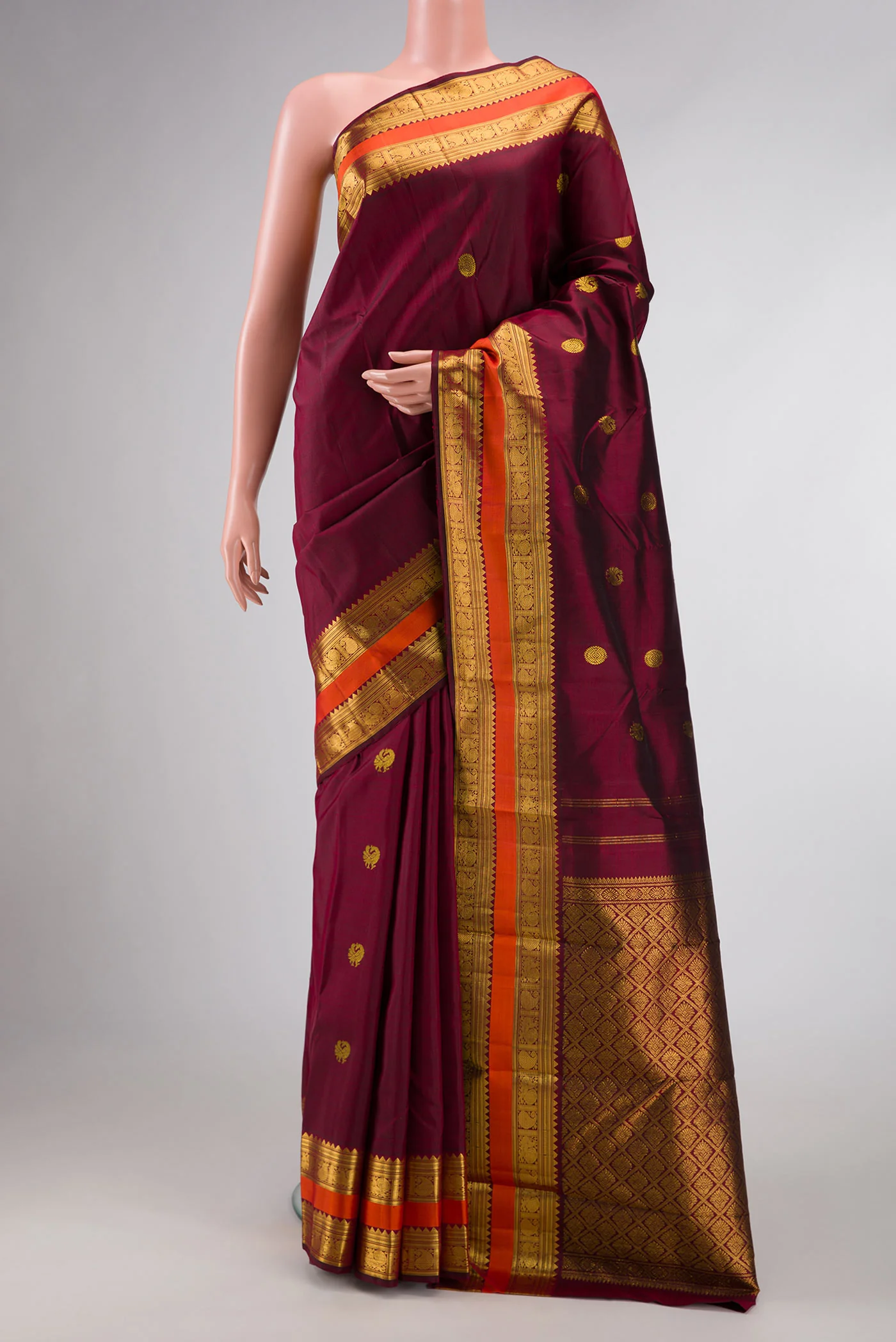 Maroon Dual Tone Kanjivaram Silk Saree