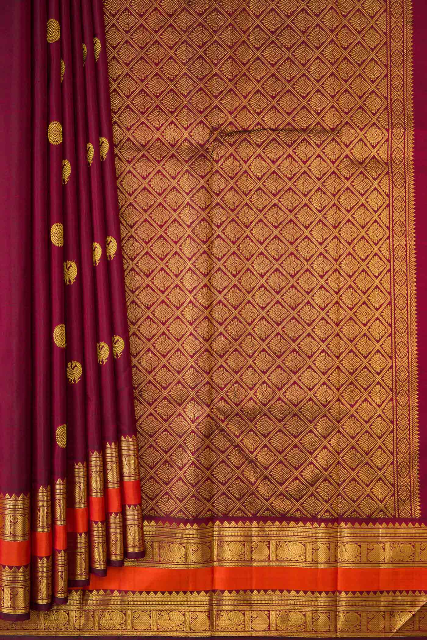 Maroon Dual Tone Kanjivaram Silk Saree - Image 4
