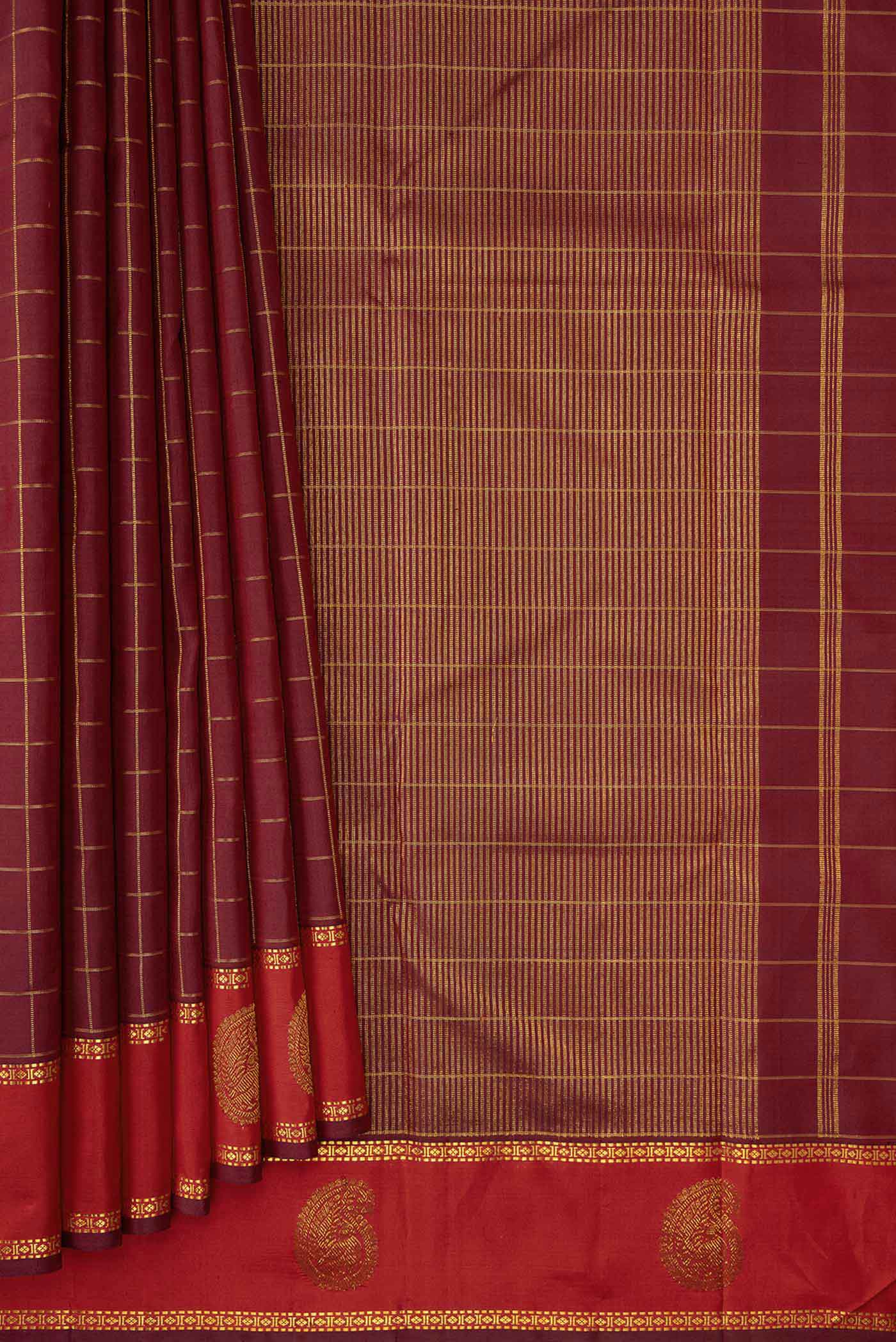 Maroon Dual Tone Kanchipuram Silk Saree - Image 4