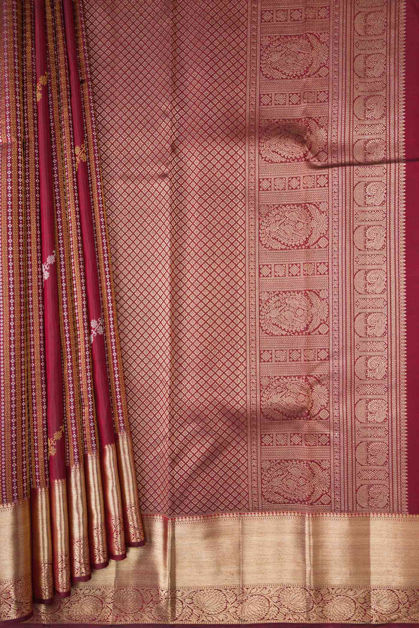 Maroon Dual Tone Kanchipuram Silk Saree - Image 4