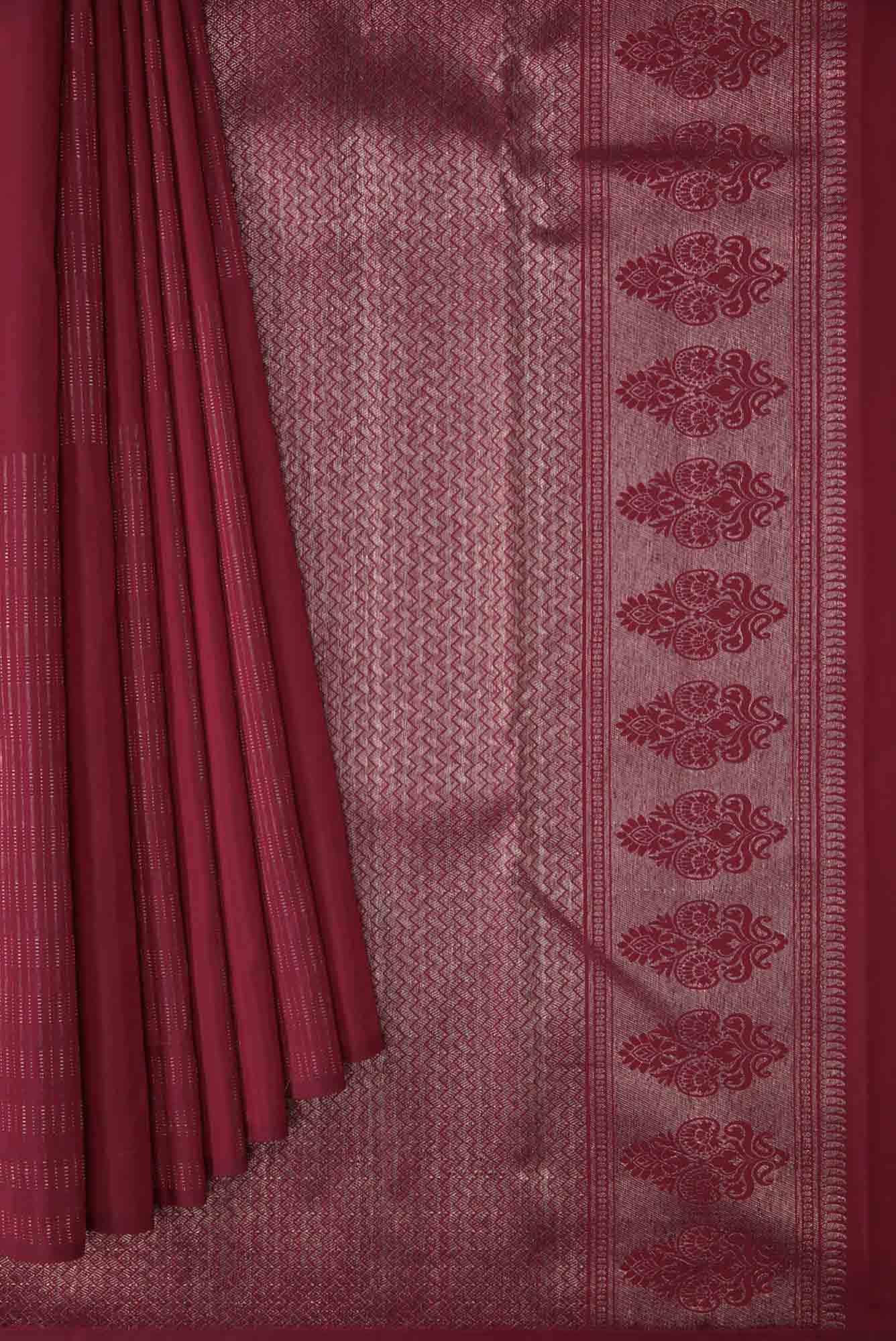 Maroon Dual Tone Kanchipuram Silk Saree - Image 2