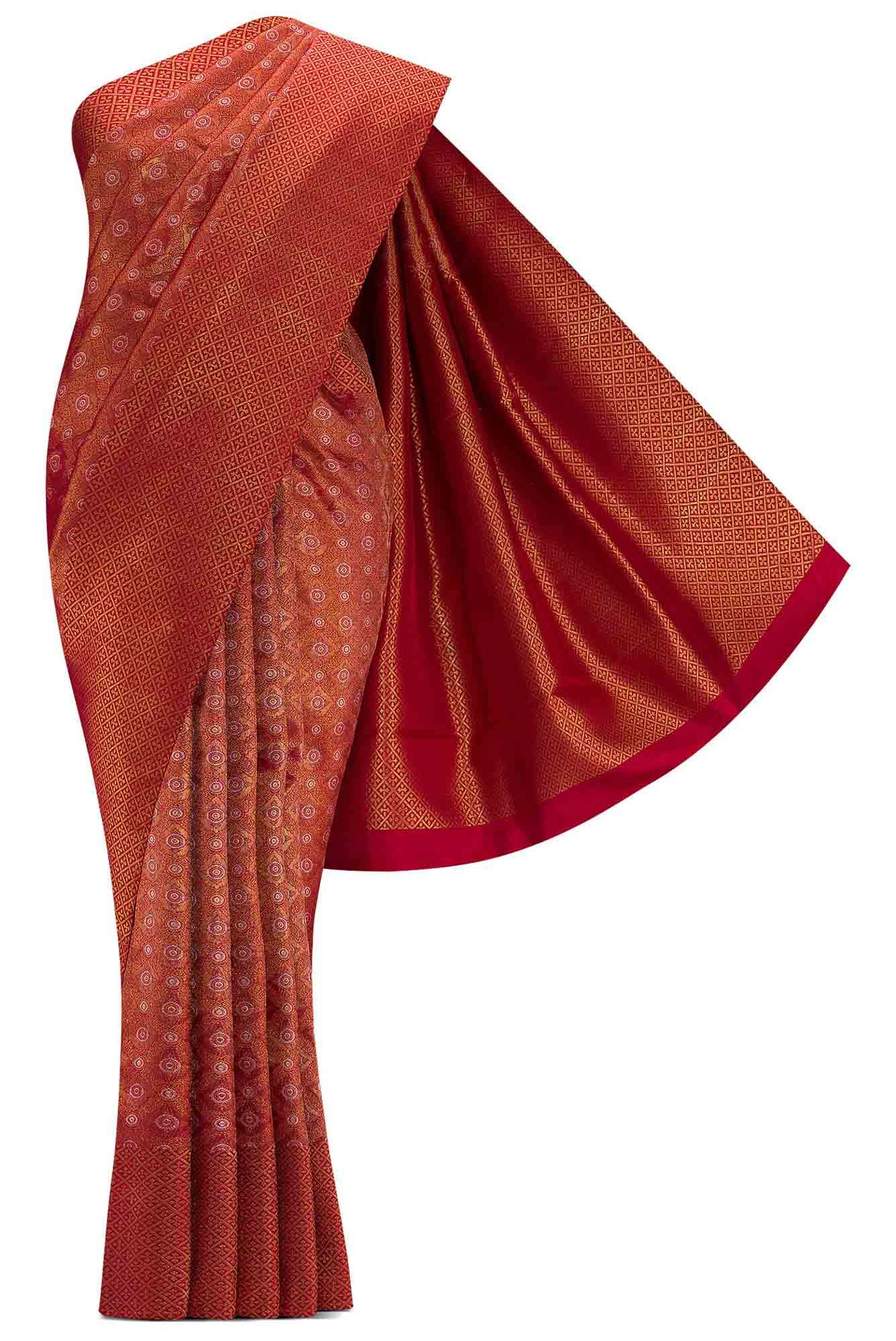 Pure Silk Pure Zari Red Dual Tone Kanjivaram Saree