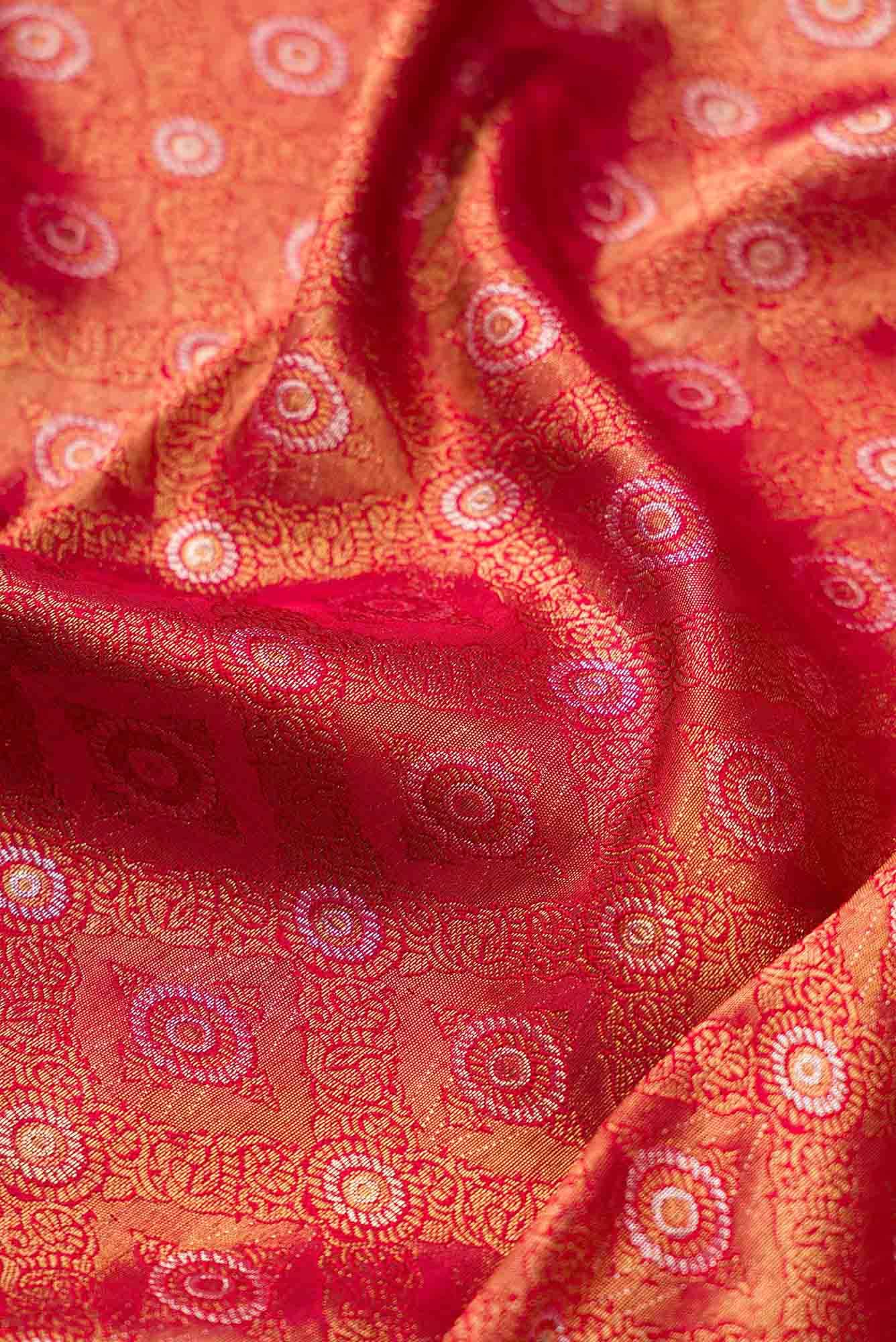 Pure Silk Pure Zari Red Dual Tone Kanjivaram Saree - Image 3