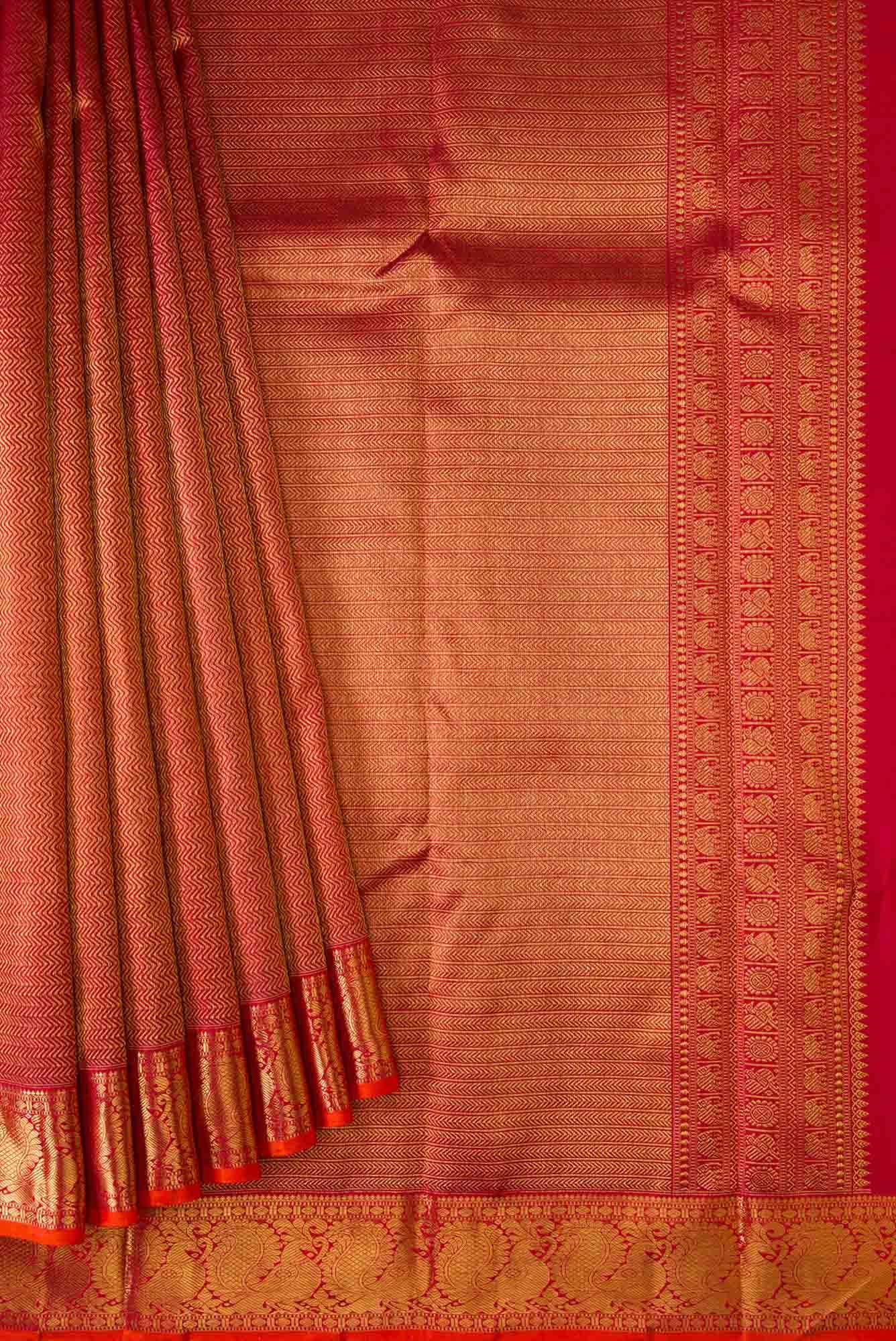 Pure Silk Pure Zari Maroon Dual Tone Kanjivaram Saree - Image 2