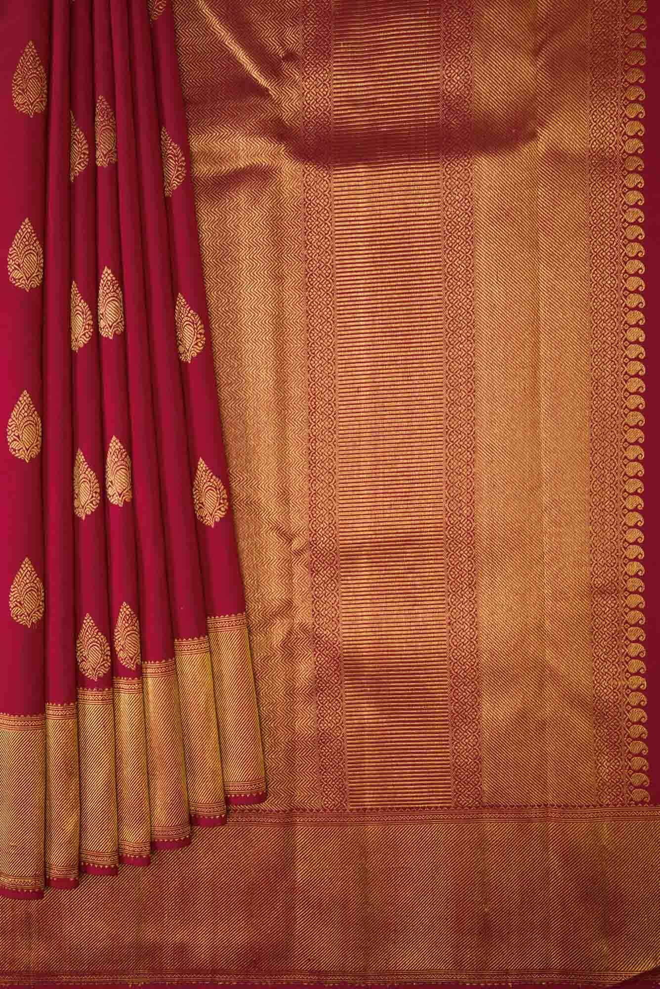 Pure Silk Pure Zari Maroon Dual Tone Kanjivaram Saree - Image 2