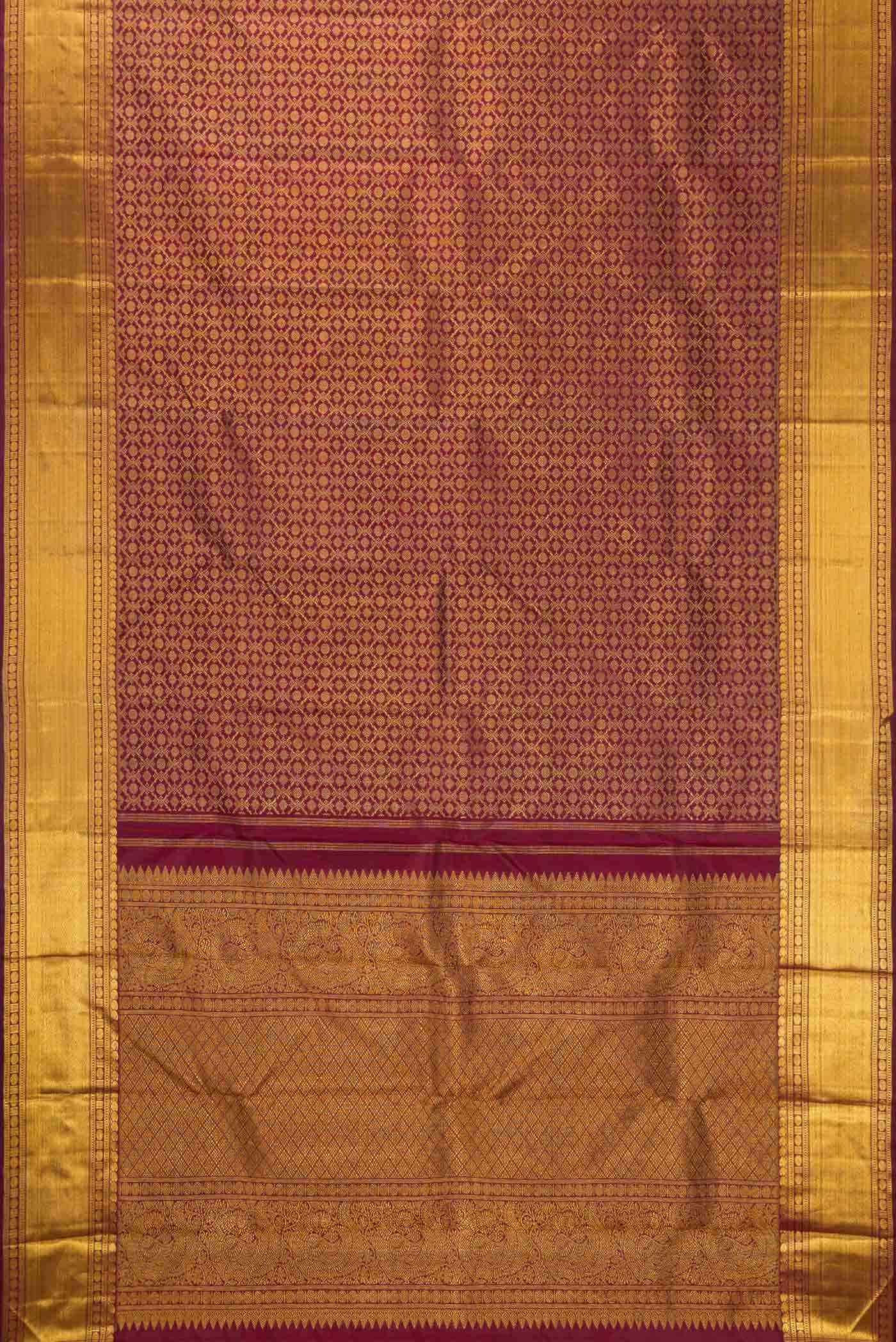 Pure Silk Pure Zari Maroon Dual Tone Kanjivaram Saree - Image 4
