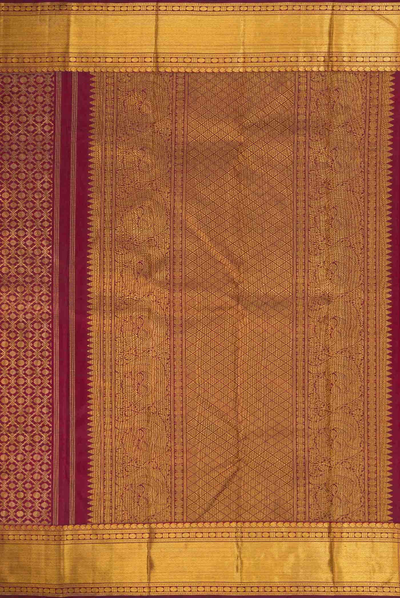 Pure Silk Pure Zari Maroon Dual Tone Kanjivaram Saree - Image 5