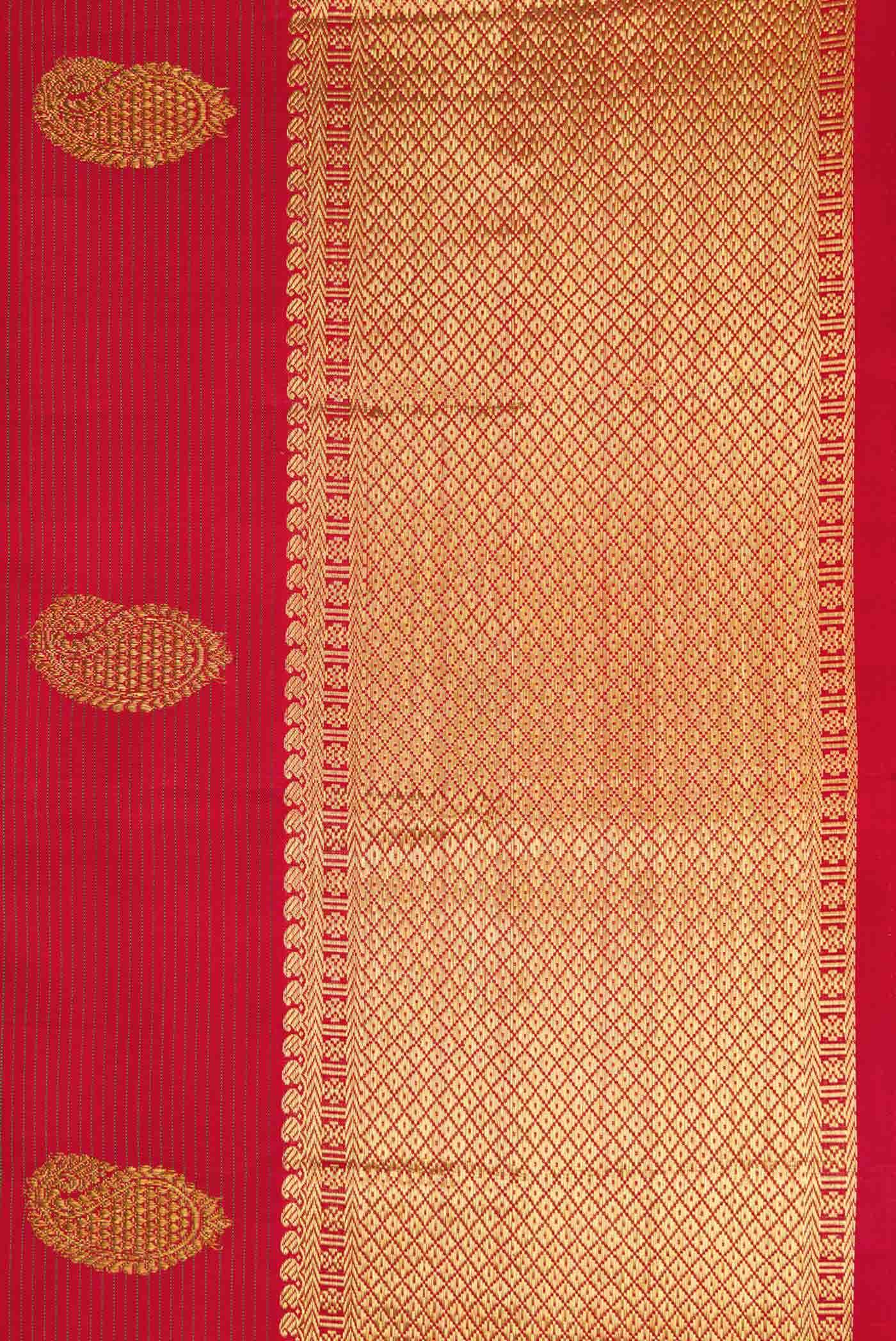 Pure Silk Pure Zari Maroon Dual Tone Kanjivaram Saree - Image 6