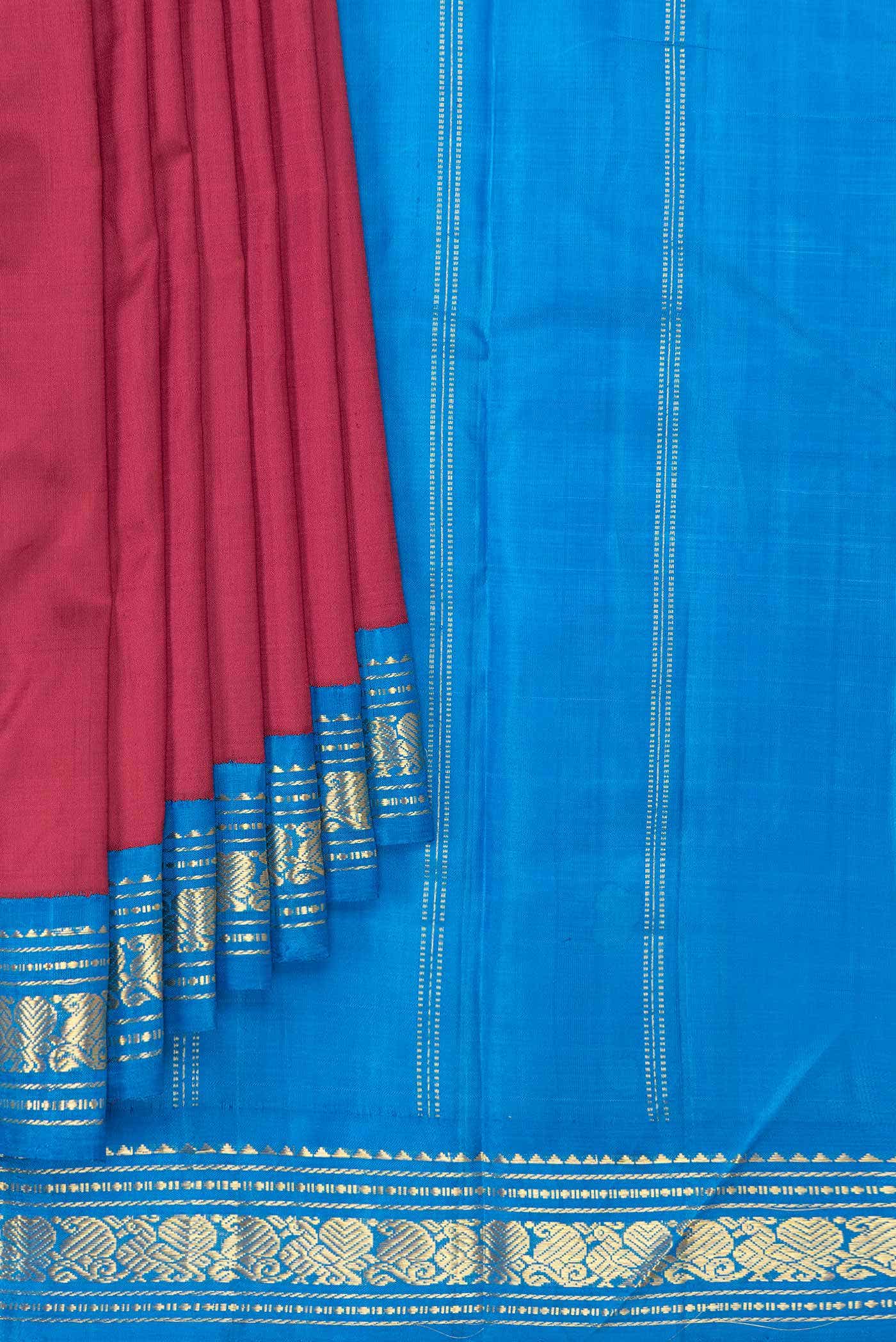 Pure Silk Pure Zari Maroon Dual Tone Kanjivaram Saree - Image 2