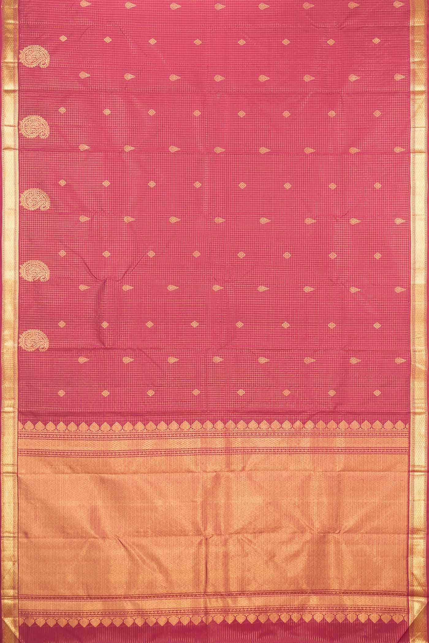 Pure Silk Pure Zari Maroon Dual Tone Kanjivaram Saree - Image 4