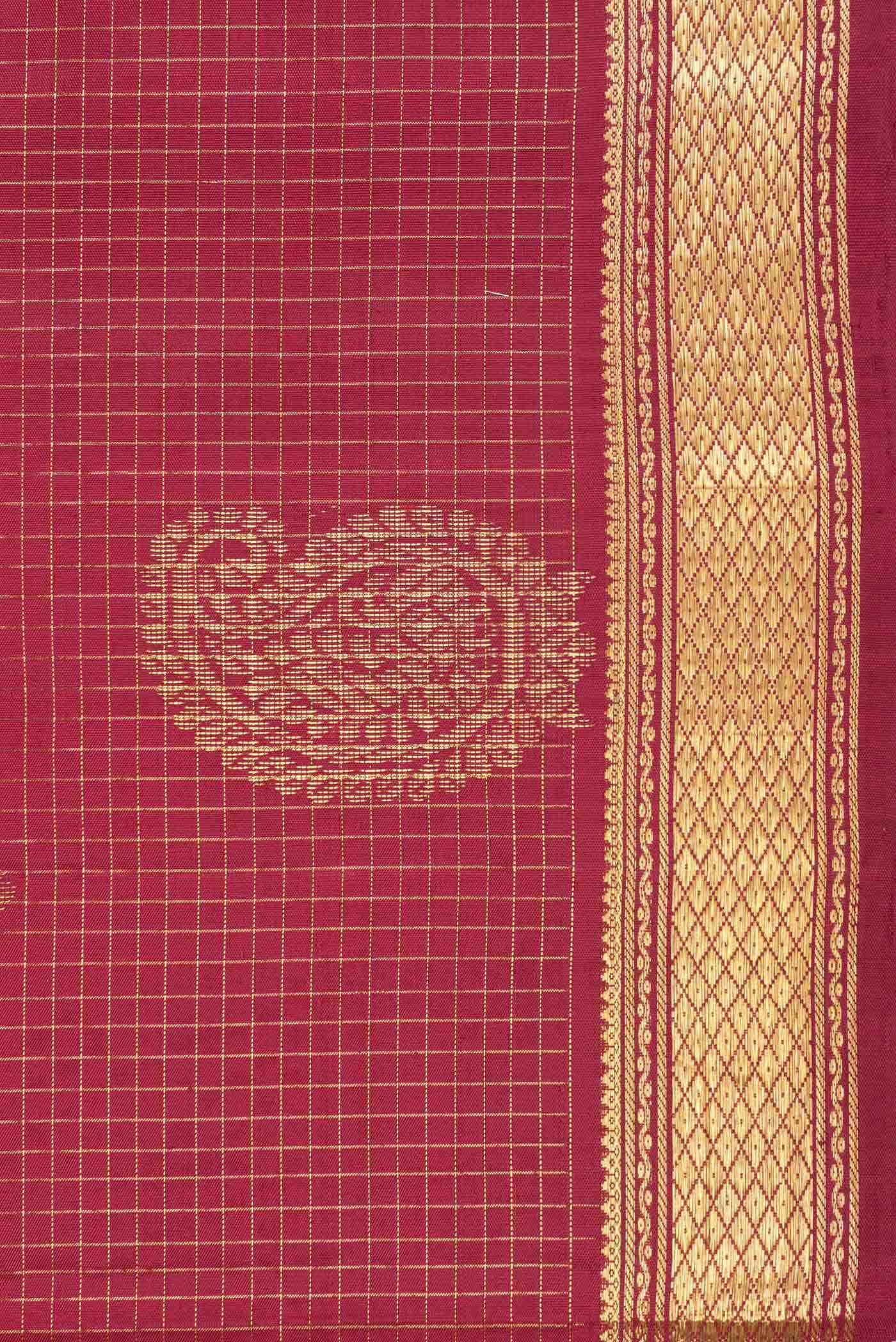 Pure Silk Pure Zari Maroon Dual Tone Kanjivaram Saree - Image 5