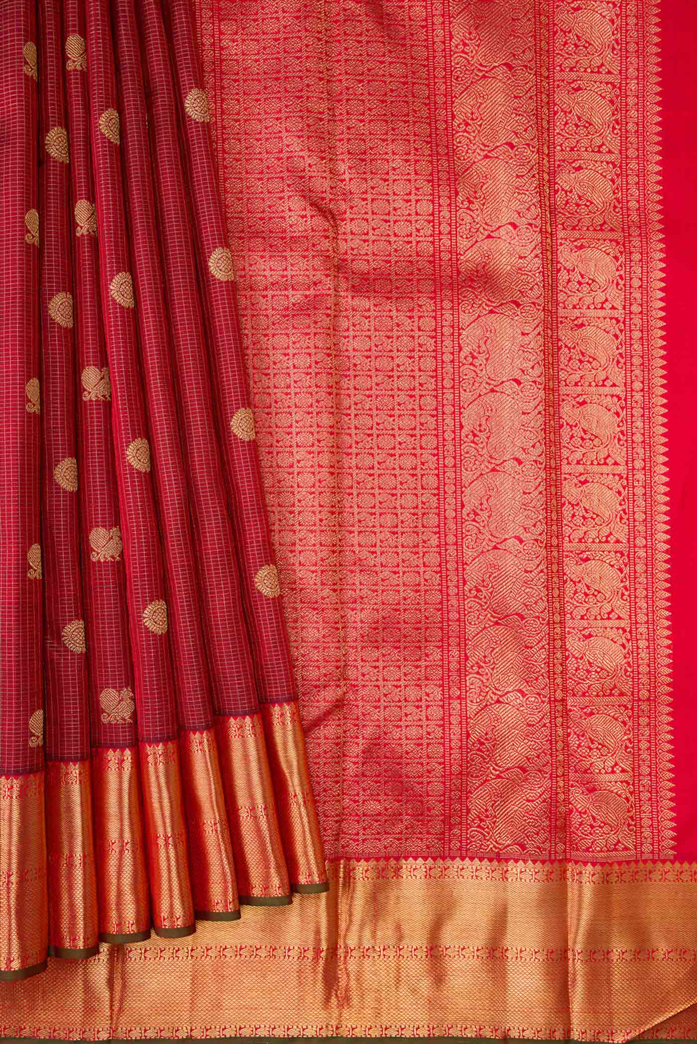 Maroon Dual Tone Kanjivaram Silk Saree - Image 4