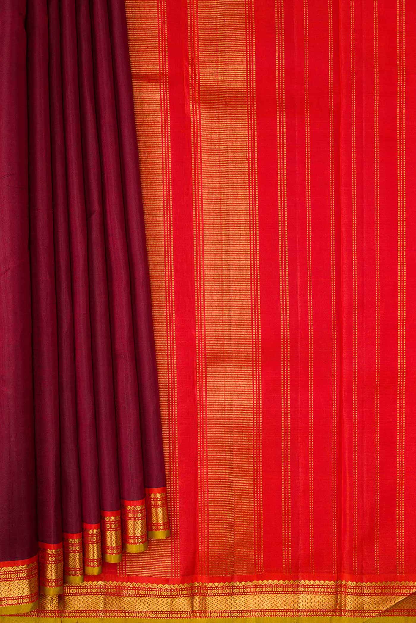Maroon Dual Tone Kanjivaram Silk Saree - Image 4