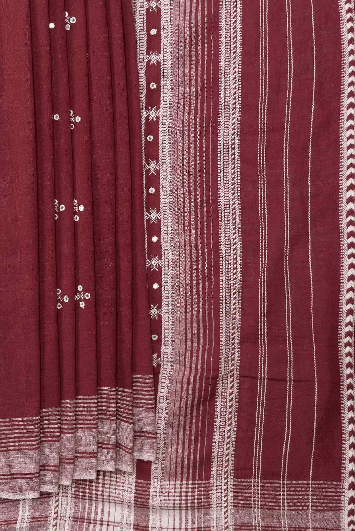 Maroon Dual Tone Linen Cotton Saree - Image 2