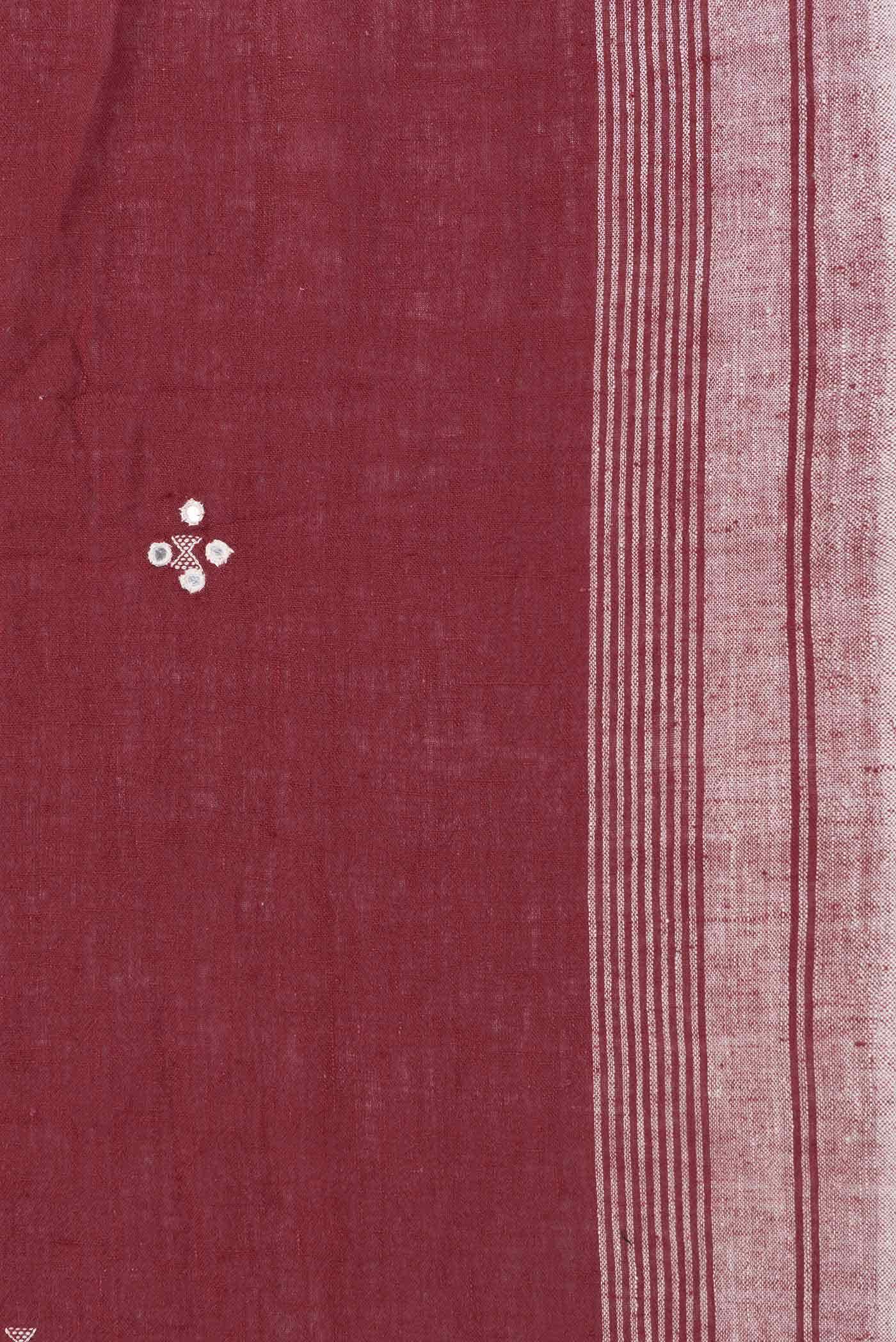Maroon Dual Tone Linen Cotton Saree - Image 5