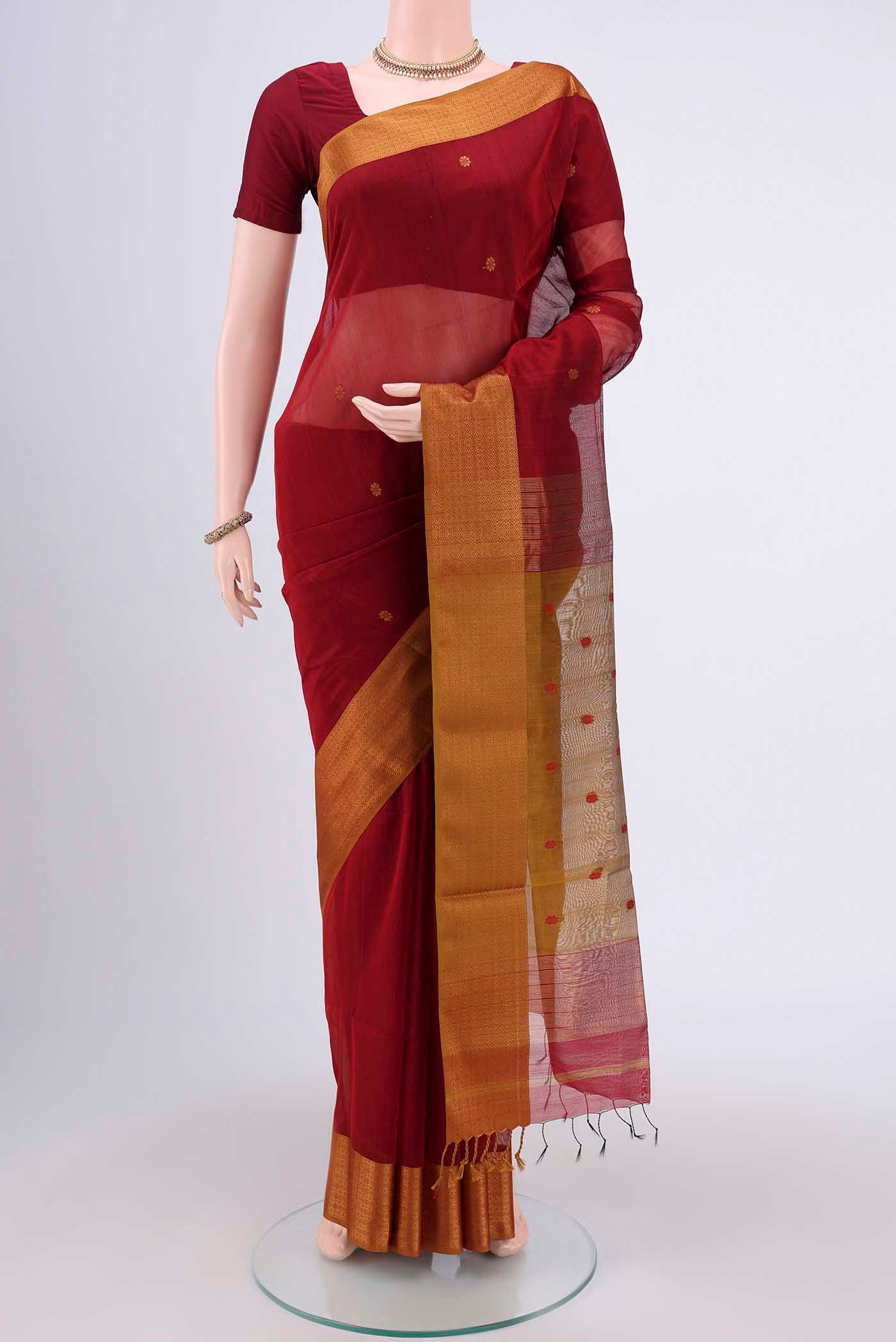 Maroon Dual Tone Maheshwari Silk Cotton Saree