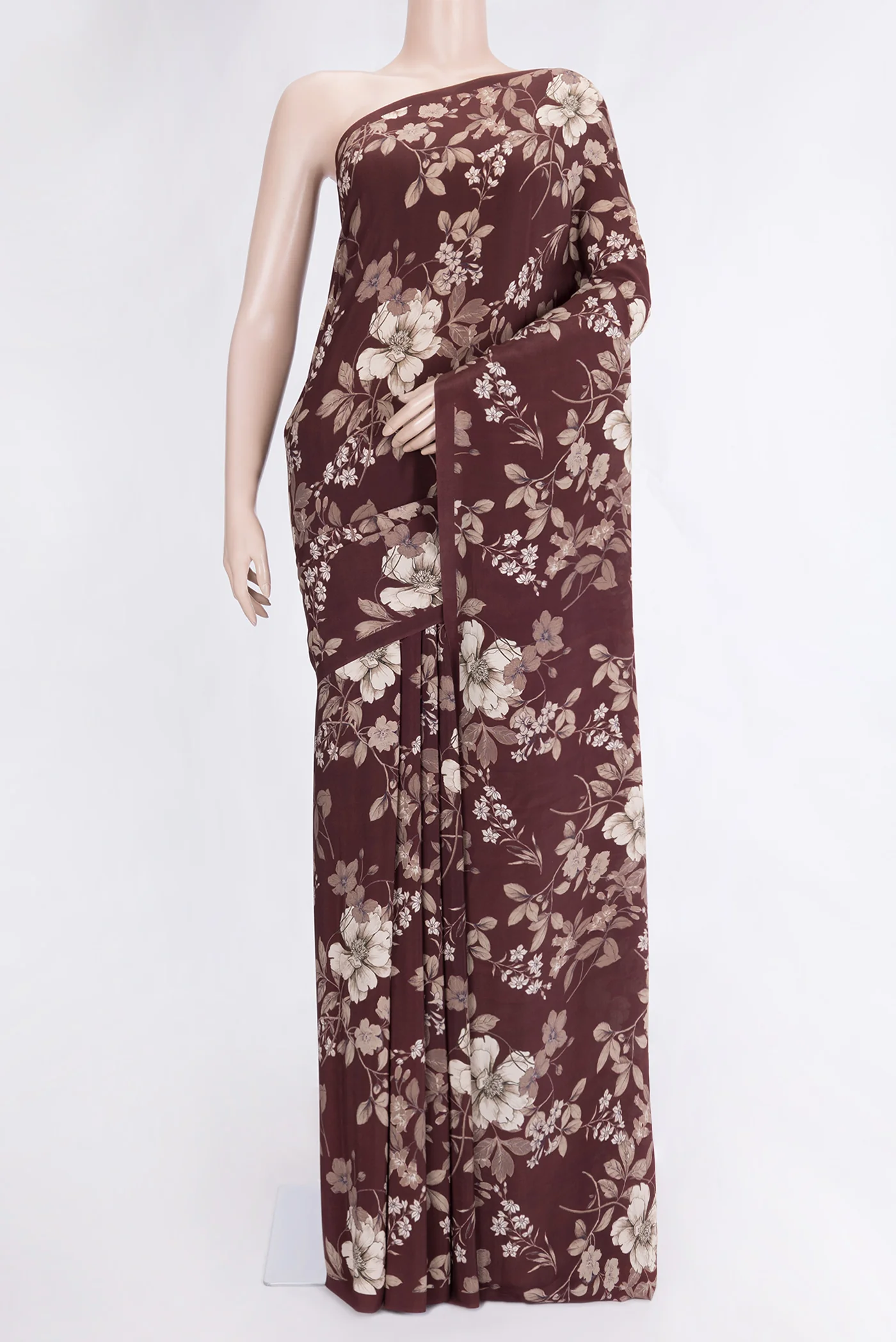 Coffee Brown Mysore Crepe Saree