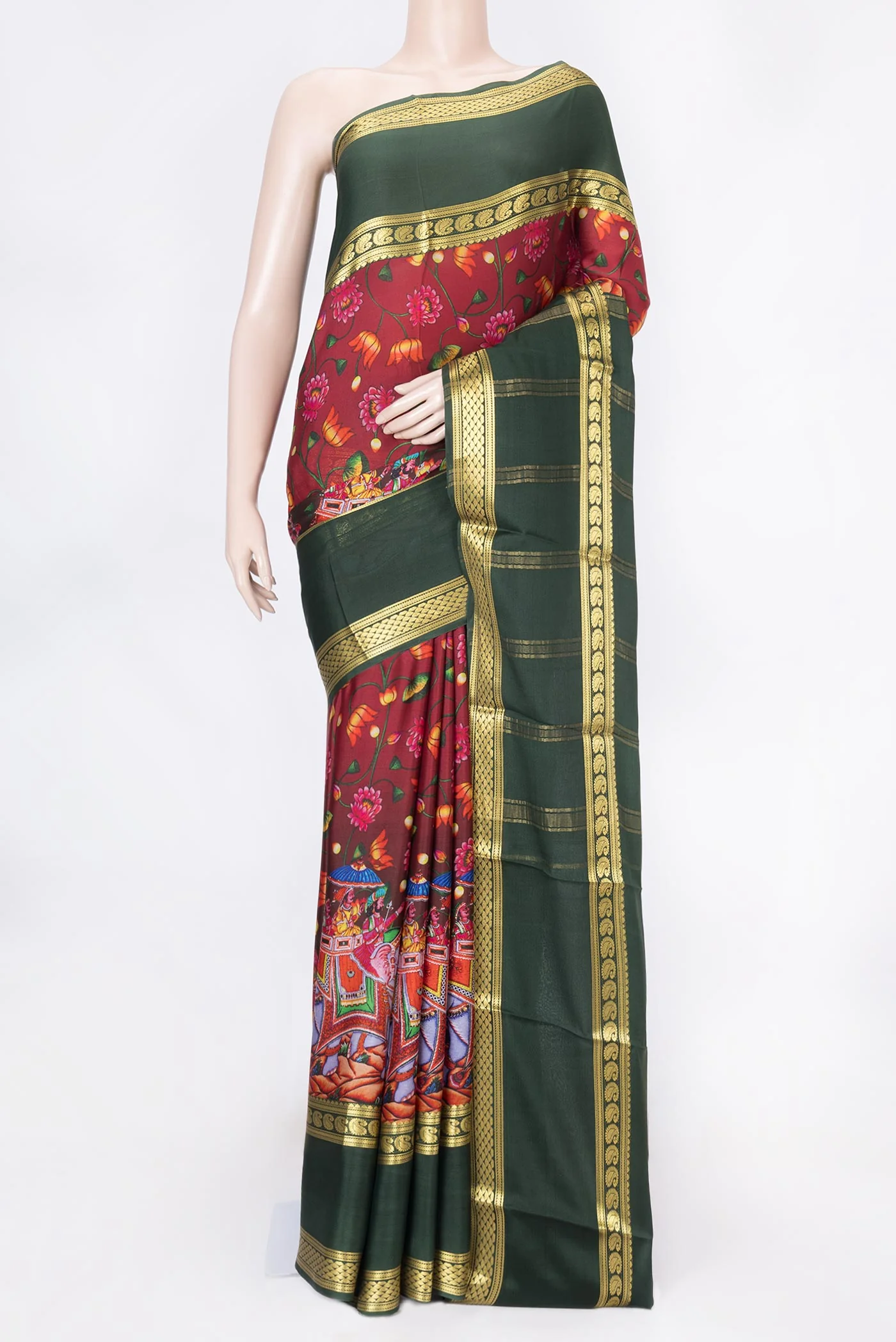 Maroon Dual Tone Mysore Crepe Saree