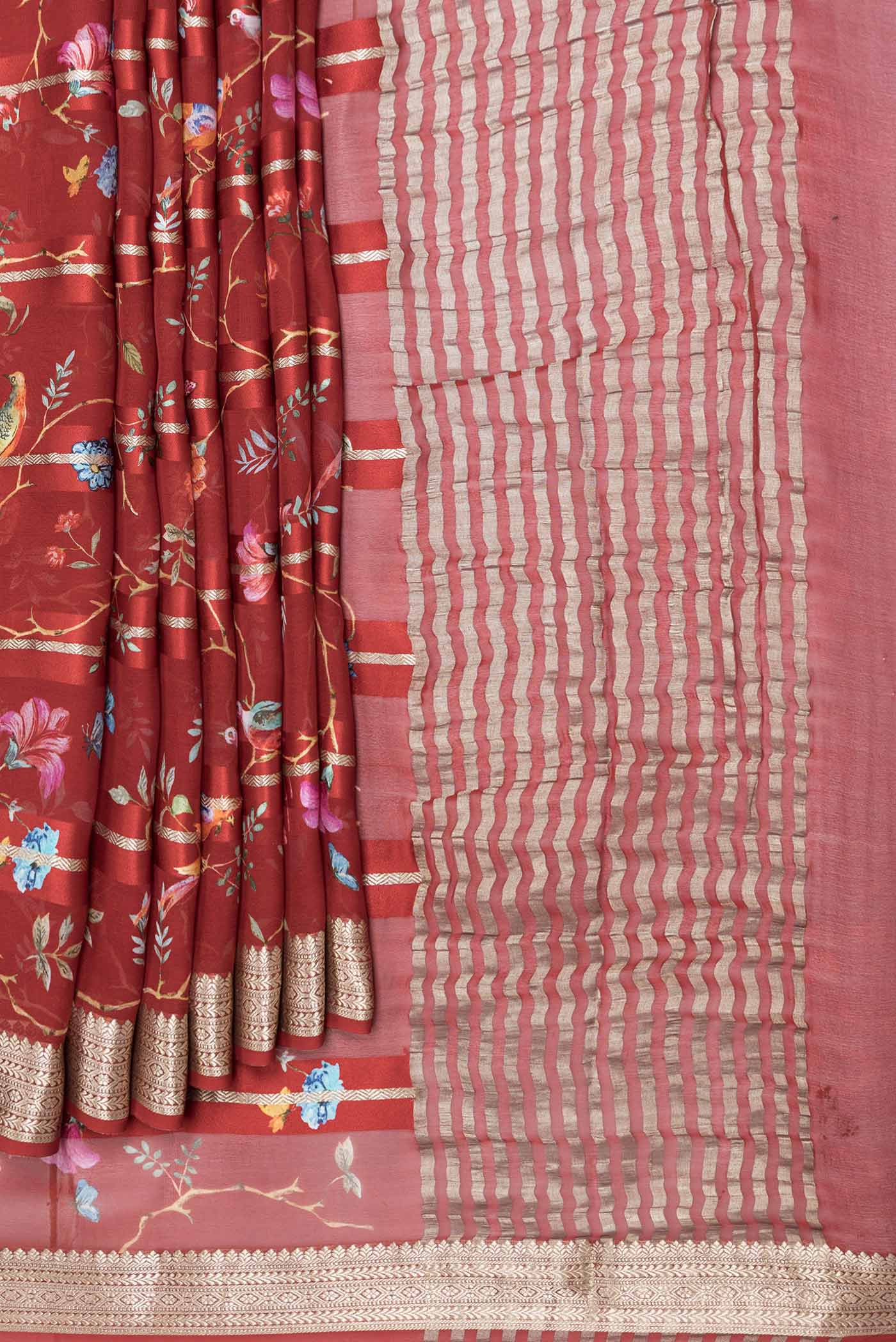 Maroon Dual Tone Mysore Georgette Saree - Image 4