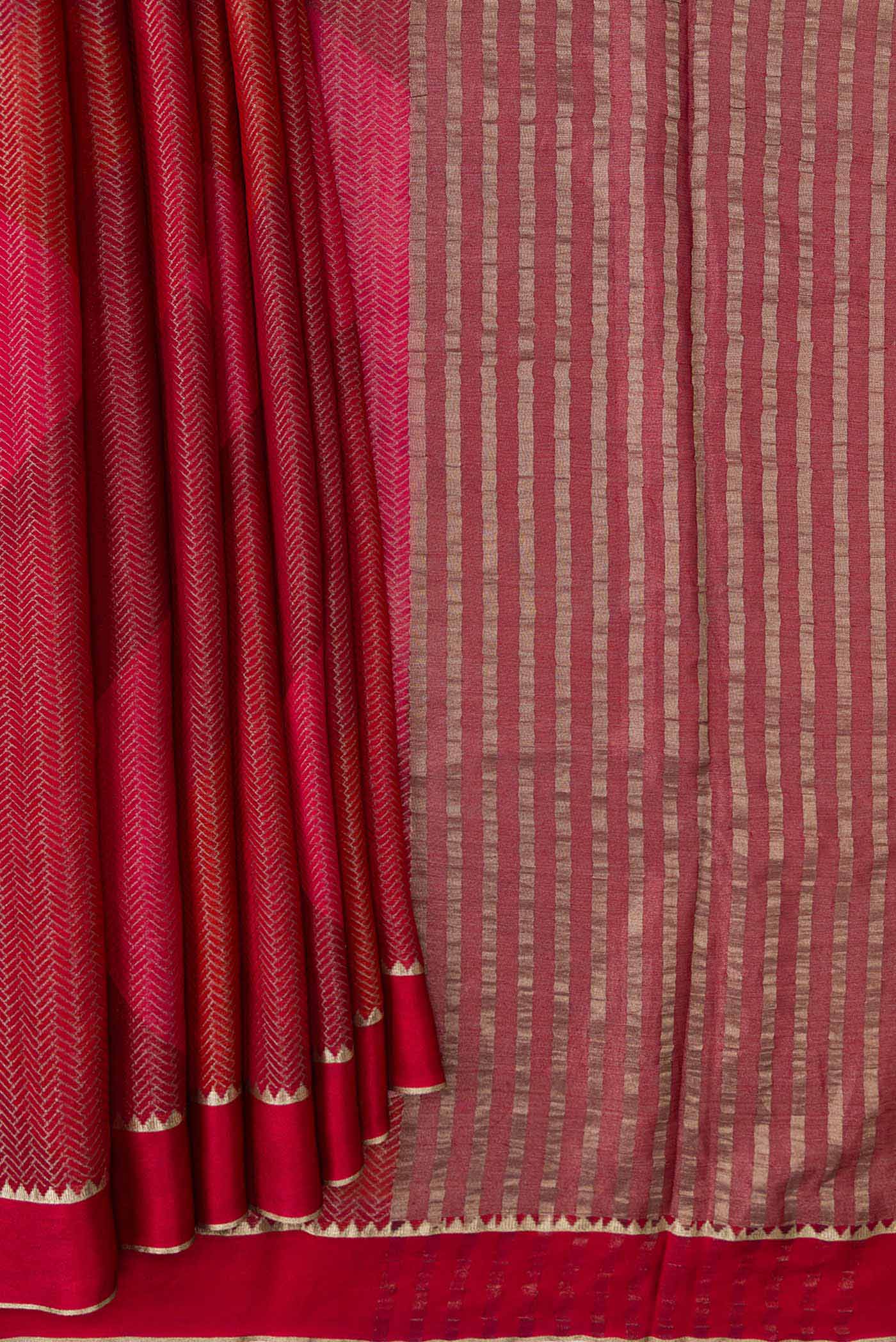 Pink ,Magenta and Red Color Mysore Crepe Saree - Image 4