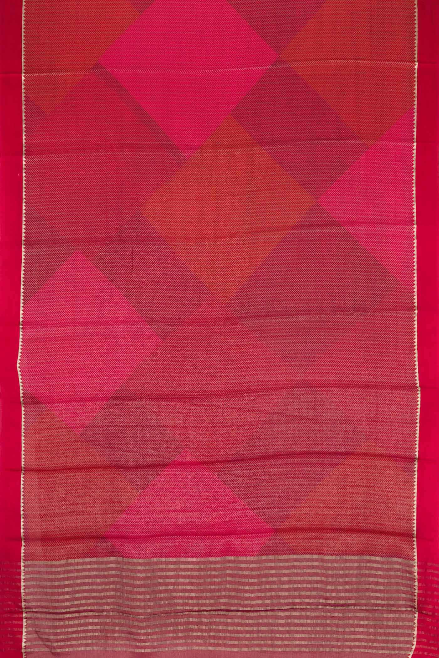Pink ,Magenta and Red Color Mysore Crepe Saree - Image 6