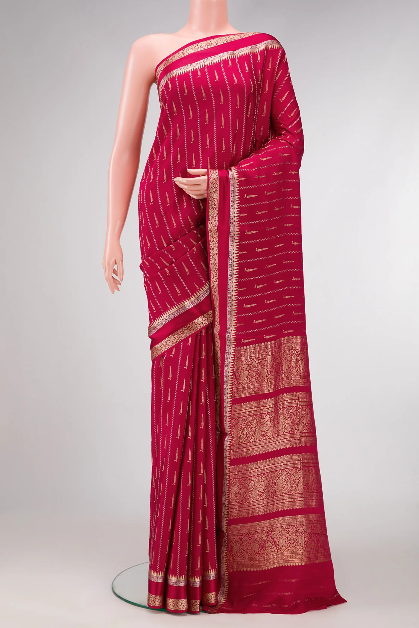 Deep Red Mysore Crepe Saree