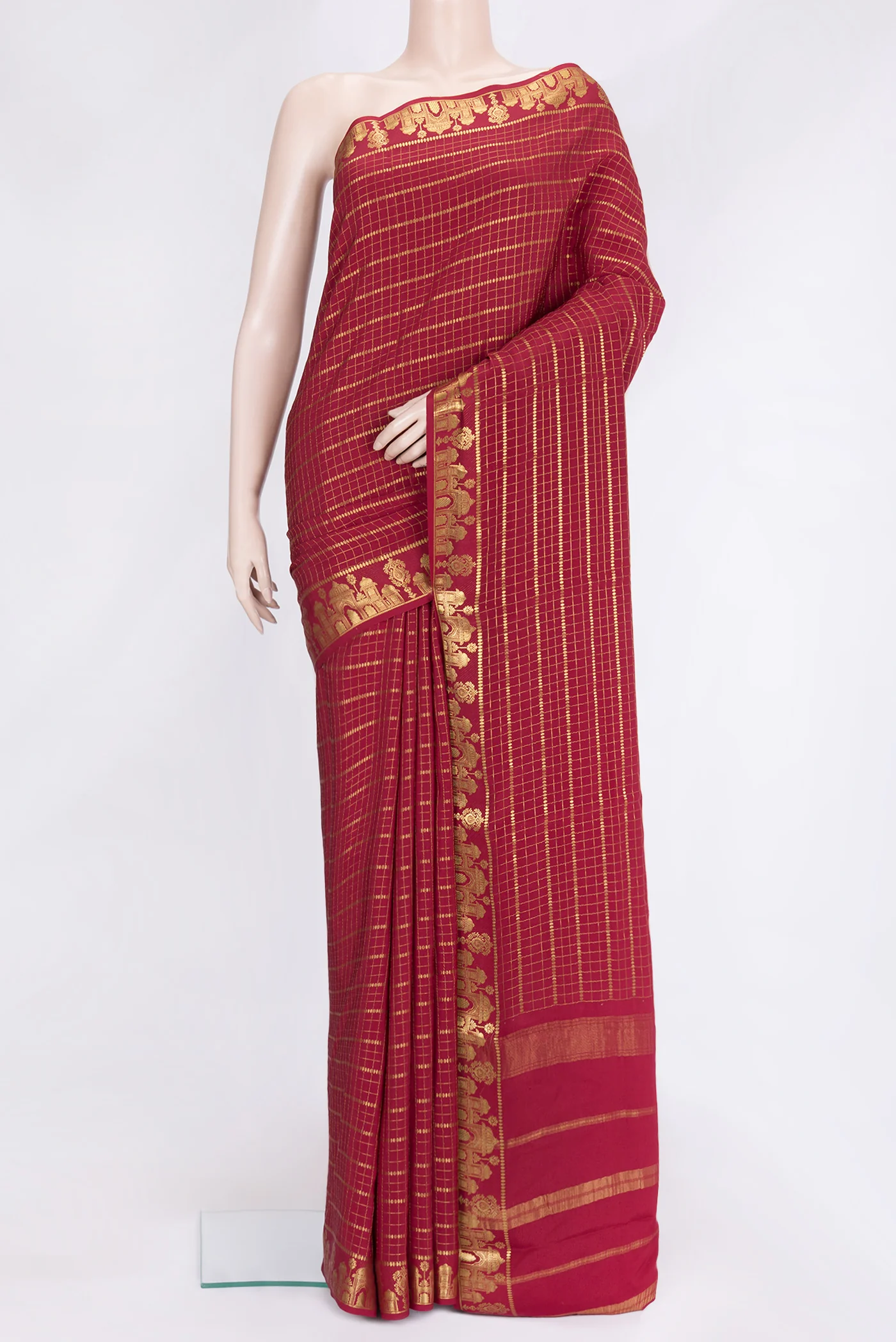 Maroon Mysore Crepe Saree