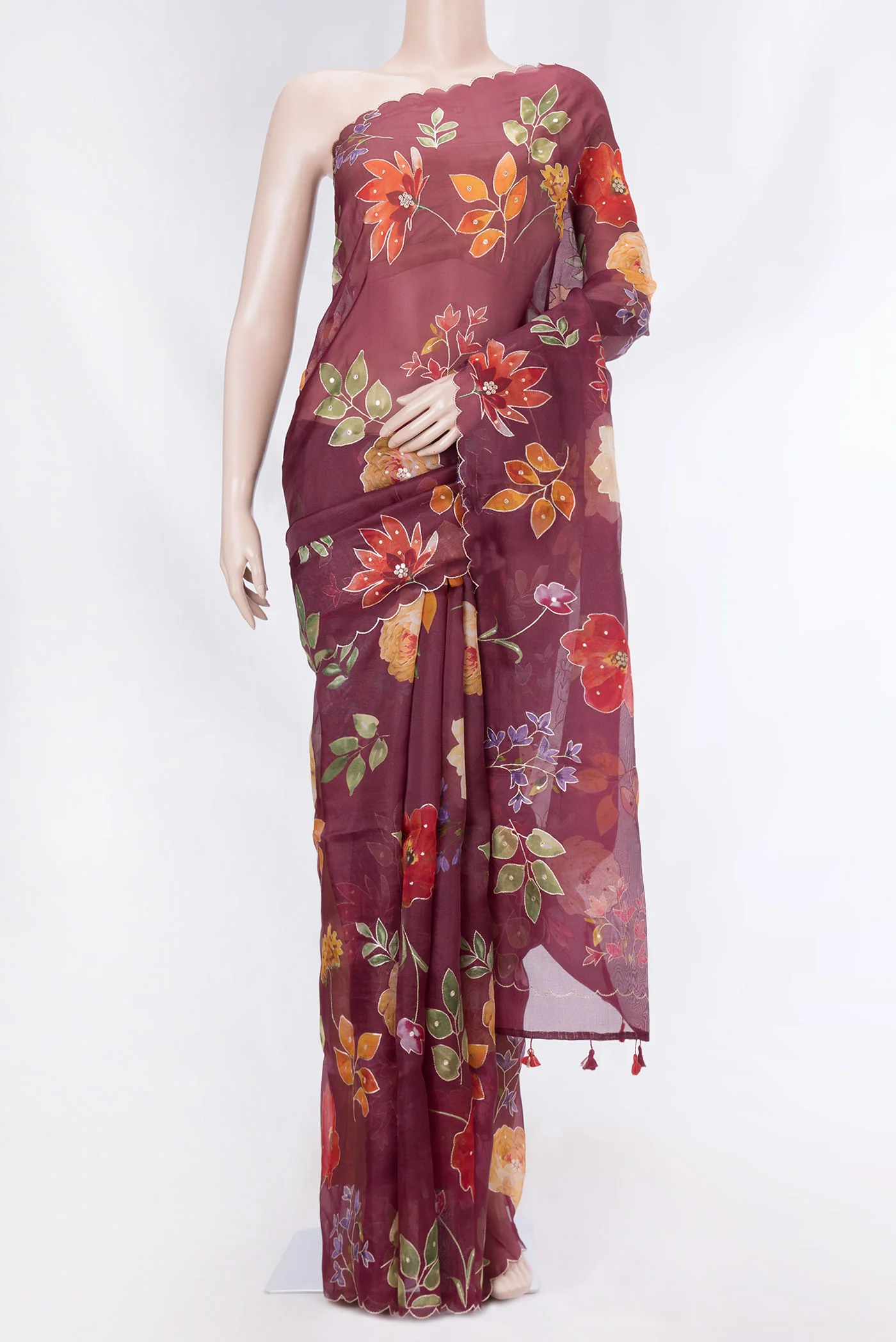 Maroon Dual Tone Organza Silk Saree