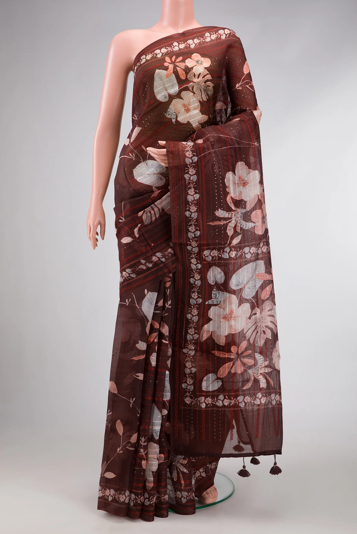 Coffee Brown Organza Silk Saree