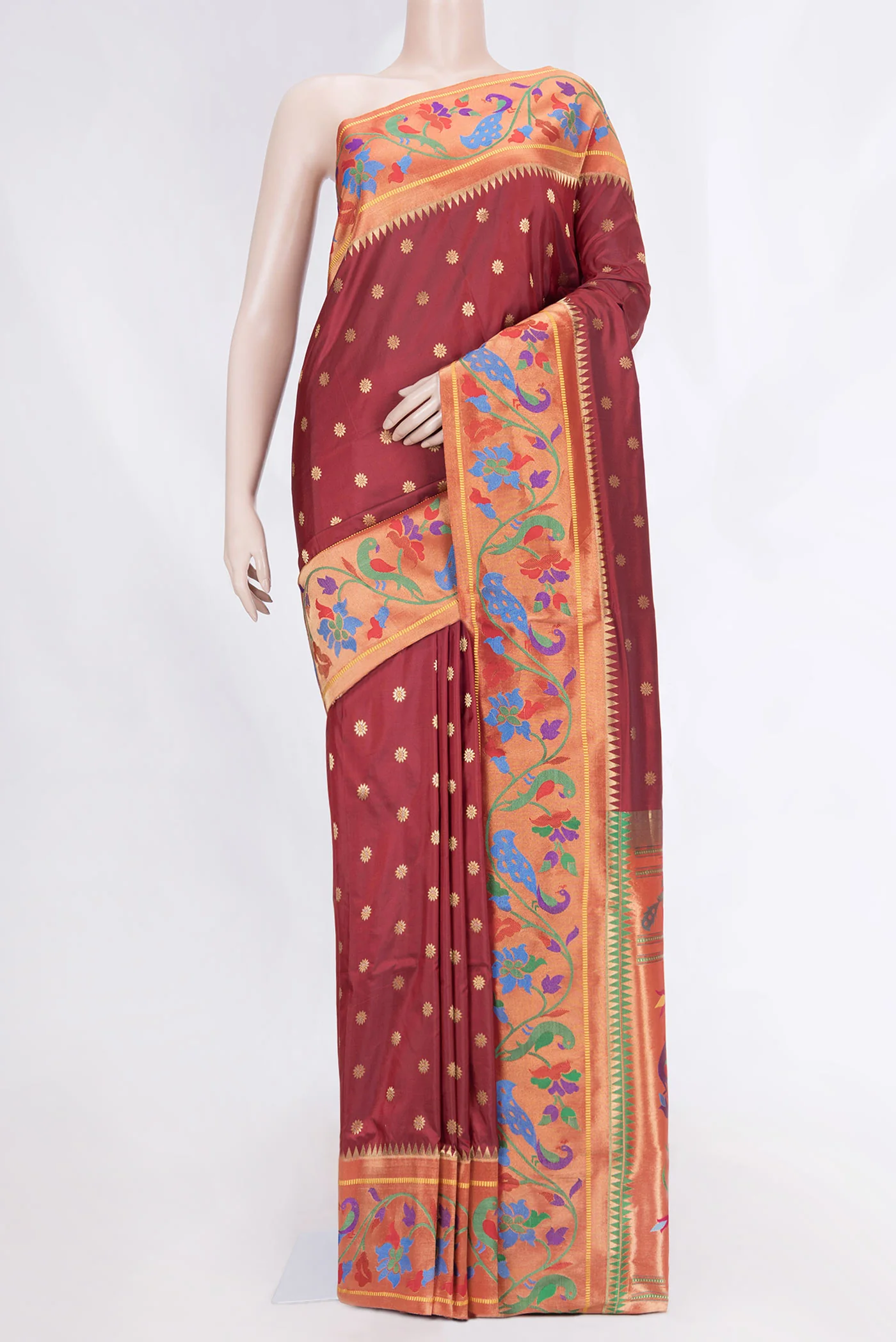Maroon Dual Tone Paithani Silk Saree