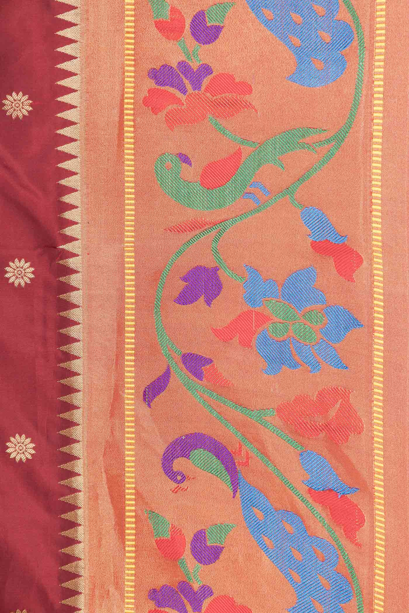 Maroon Dual Tone Paithani Silk Saree - Image 3