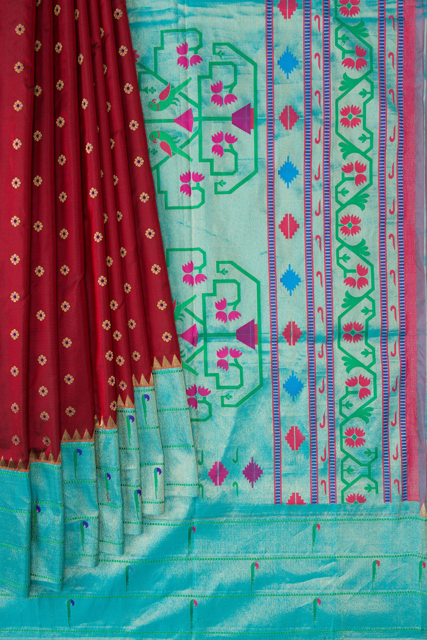 Maroon Paithani Silk Saree - Image 4
