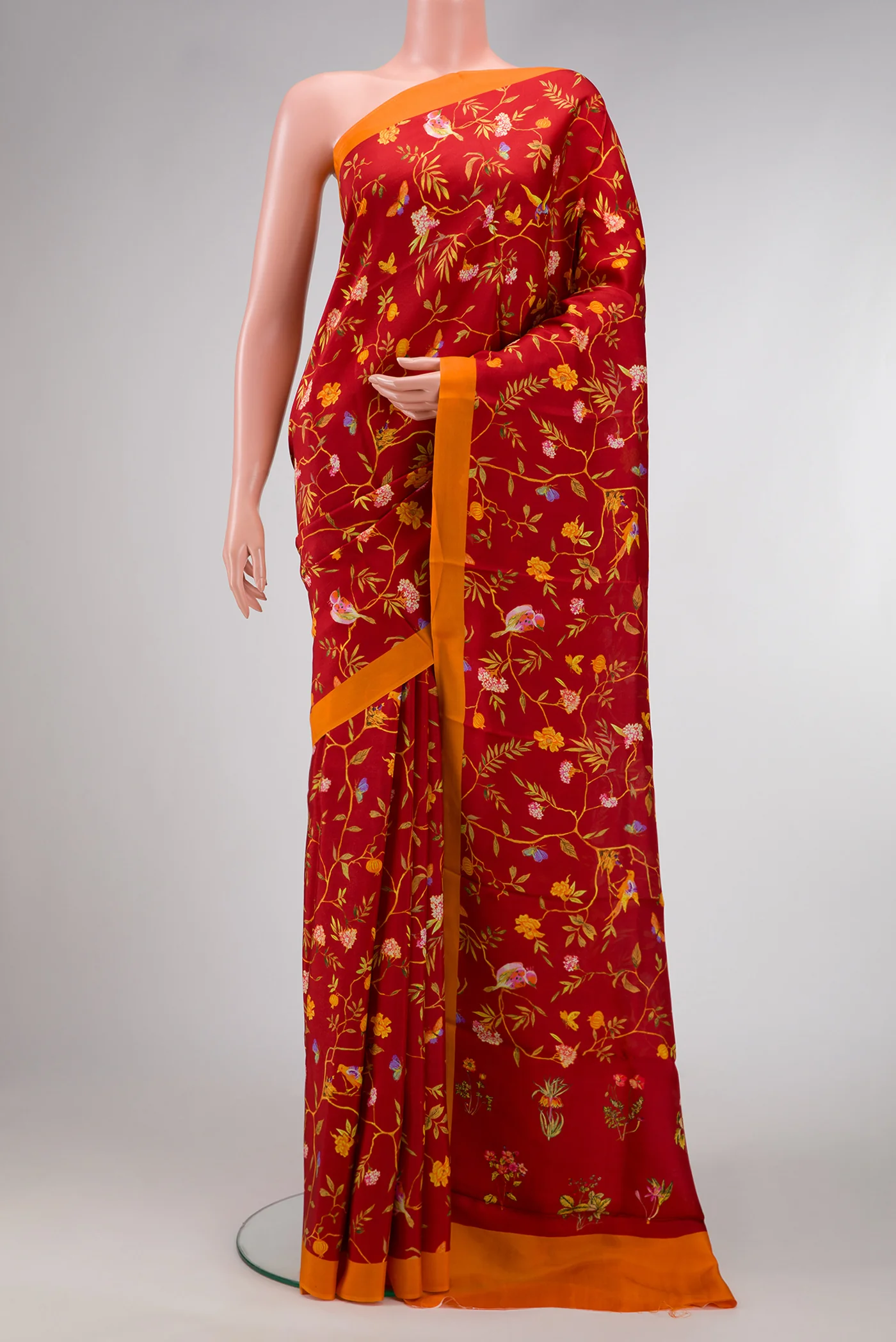 Maroon Dual Tone Printed Silk Saree