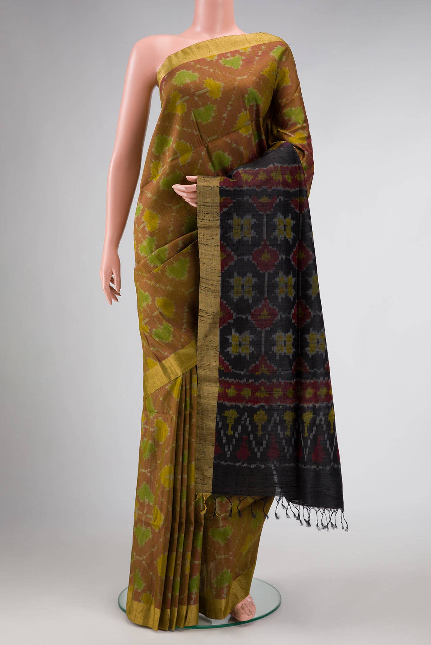 Mehandi Green with Brown Color Raw Silk Saree