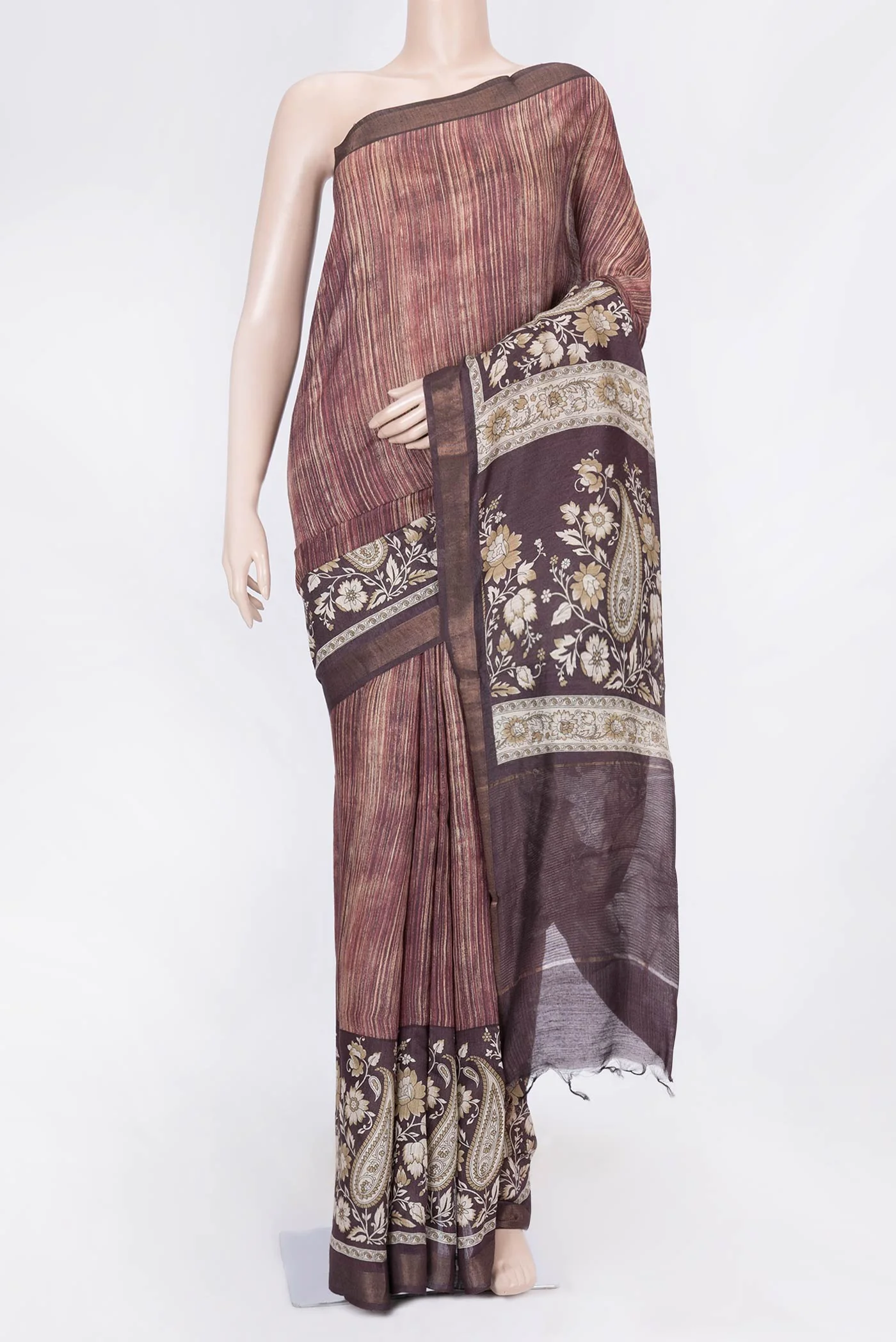 Brown Tussar Silk Saree