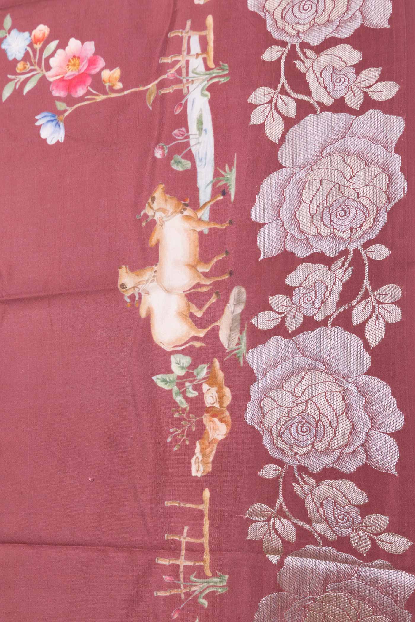 Maroon Dual Tone Tussar Silk Saree - Image 3