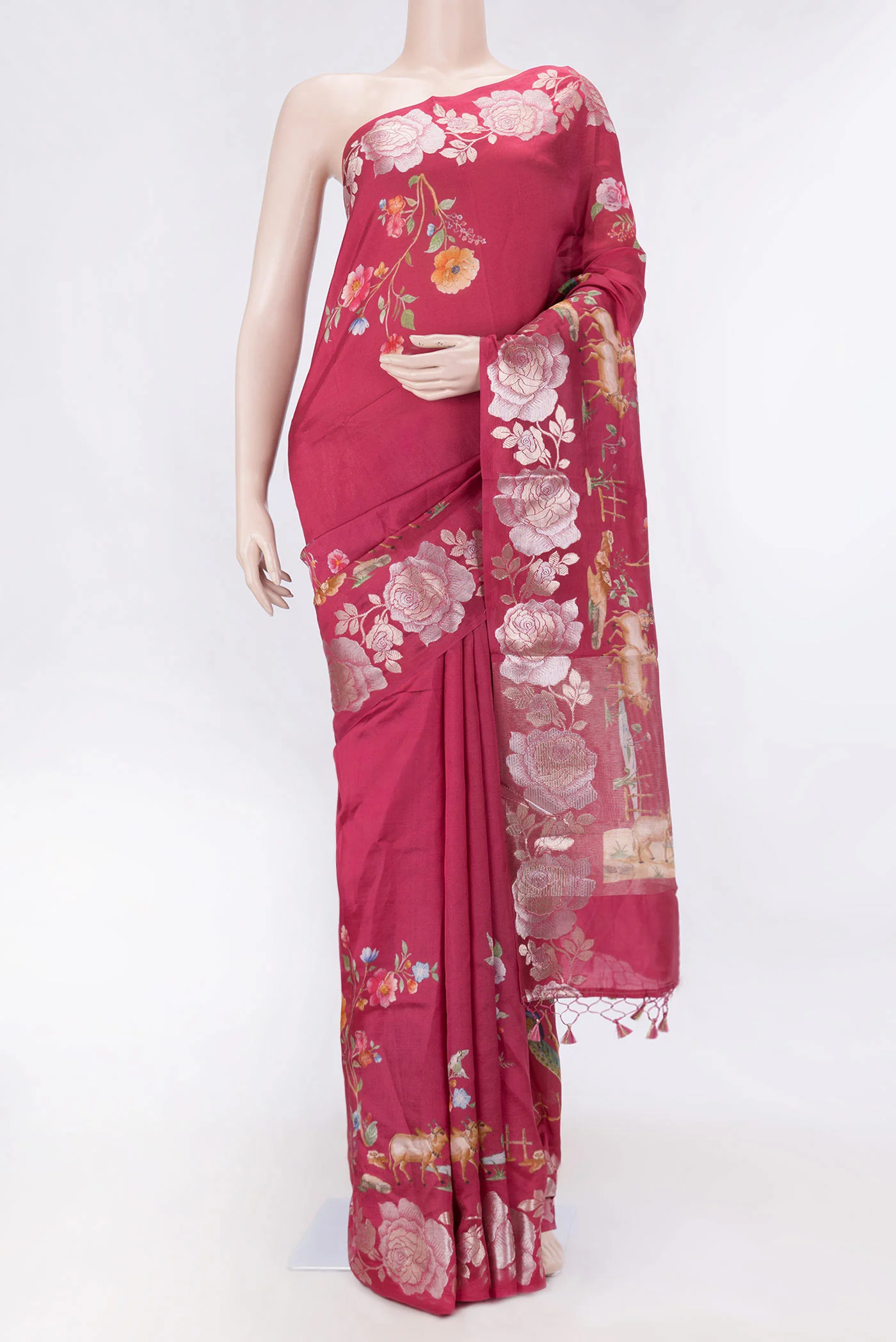 Maroon Dual Tone Tussar Silk Saree